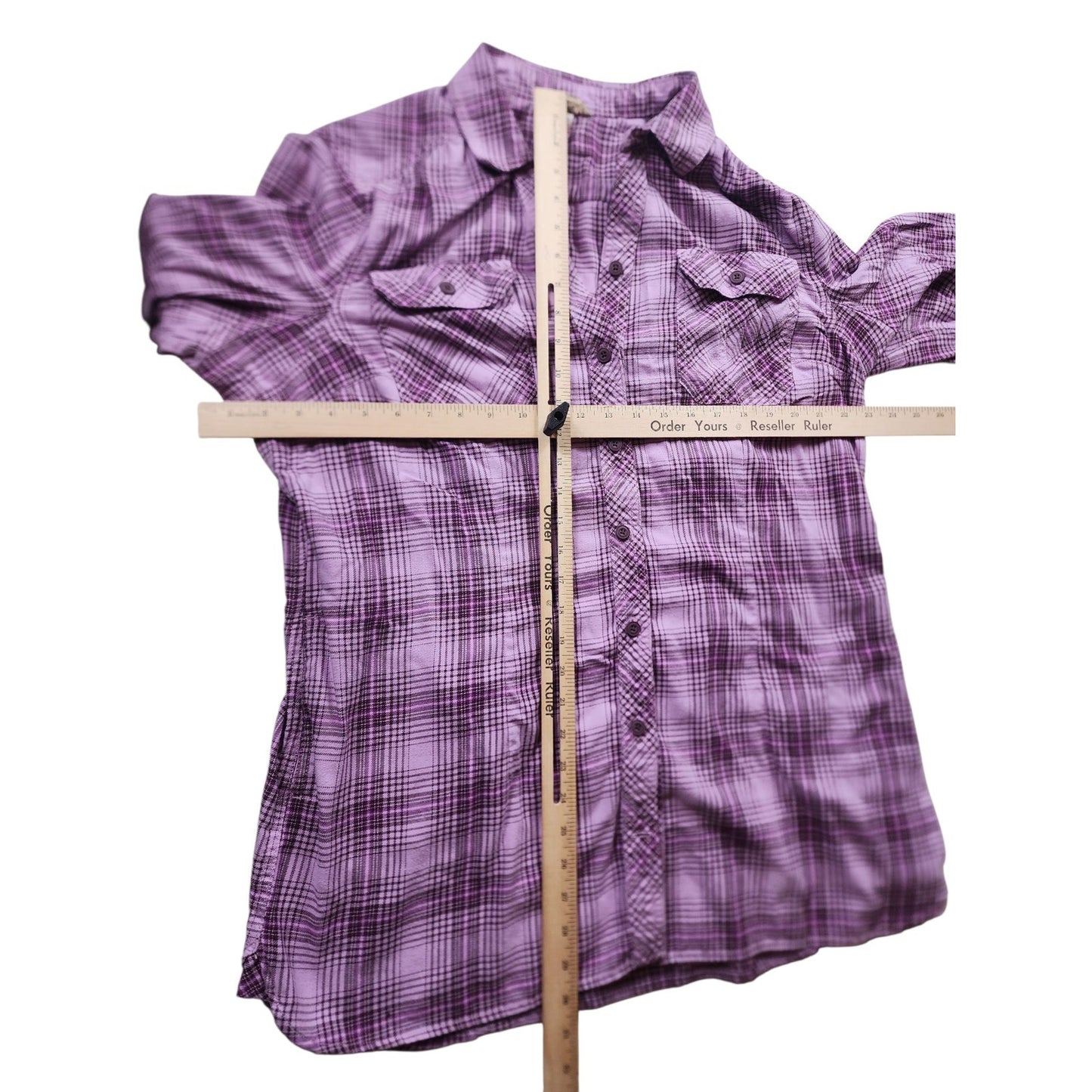 Duluth Trading Shirt Women XL Purple Plaid Button Front Long Sleeve Western Top