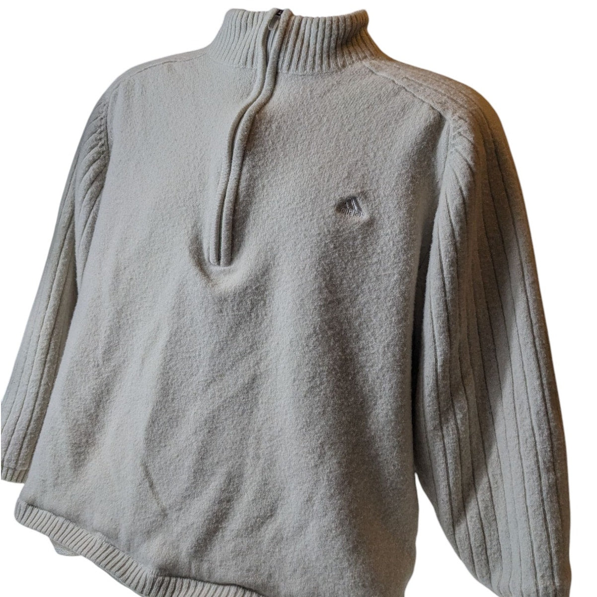 Adidas Fleece Sweater Mens Large Ribbed Knit Pullover Athleisure Sweatshirt Mesh