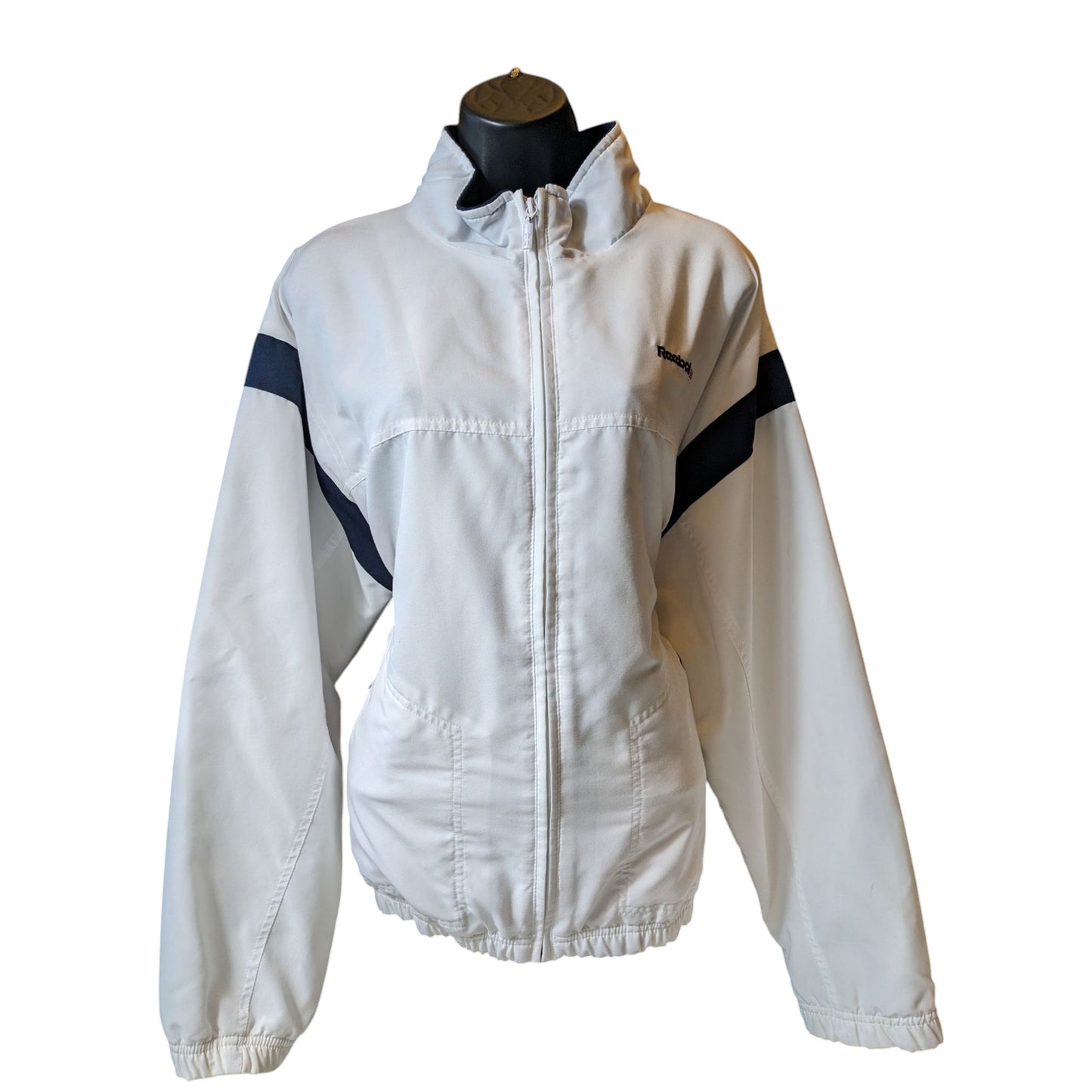 Reebok Classic Track Jacket Womens XL White Navy Full Zip Windbreaker Sporty
