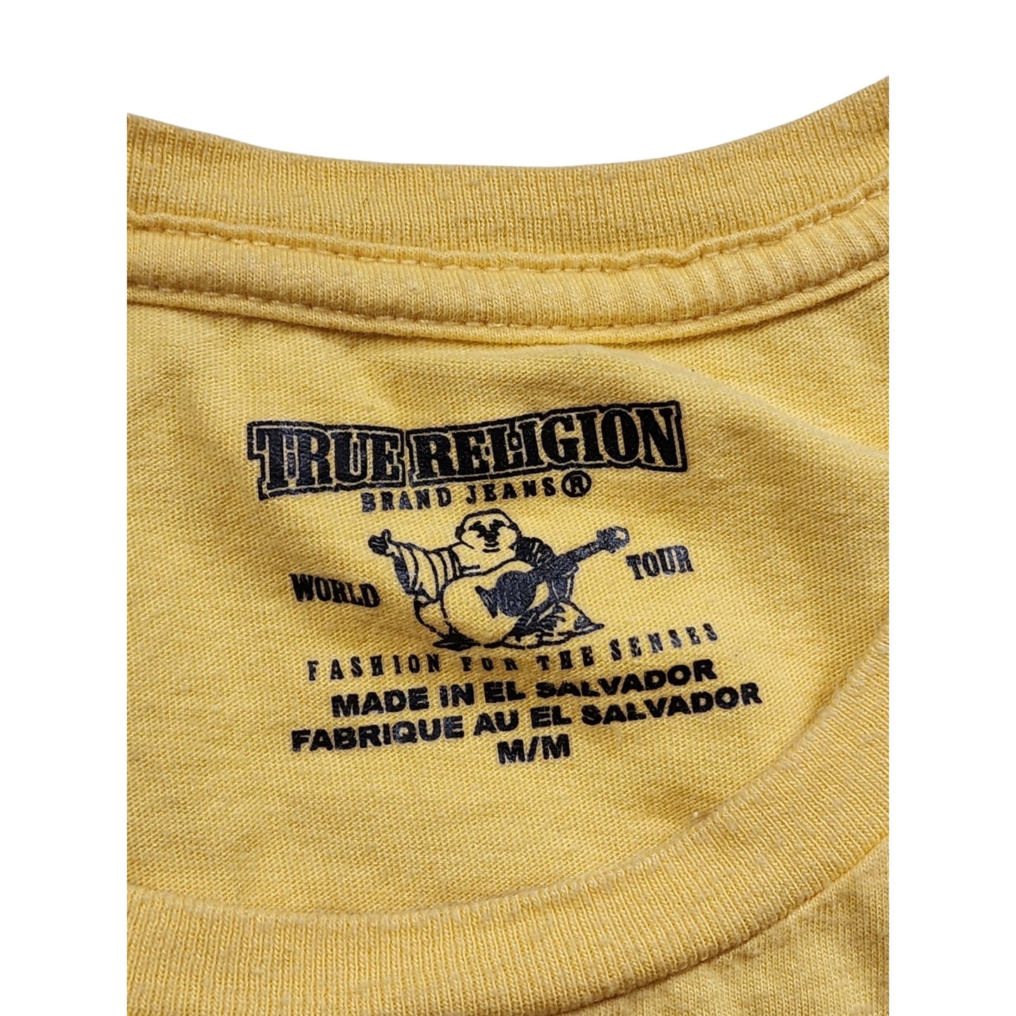 True Religion T Shirt Men Medium Graphic Tee Buddha Guitar Logo Streetwear Top