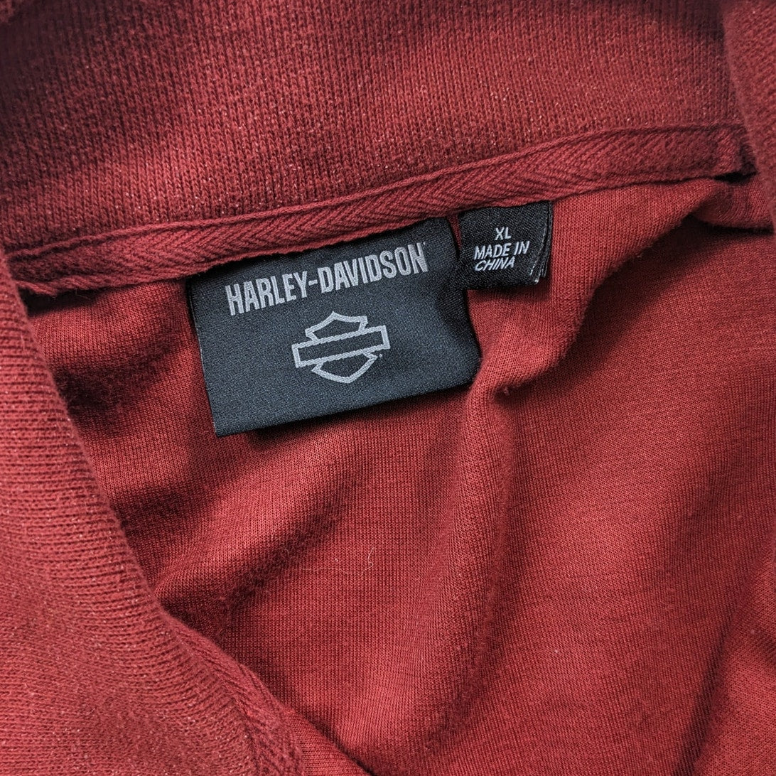 Harley Davidson Sweatshirt Men XL Fitted Women XL Zip Pullover Burgundy Maroon