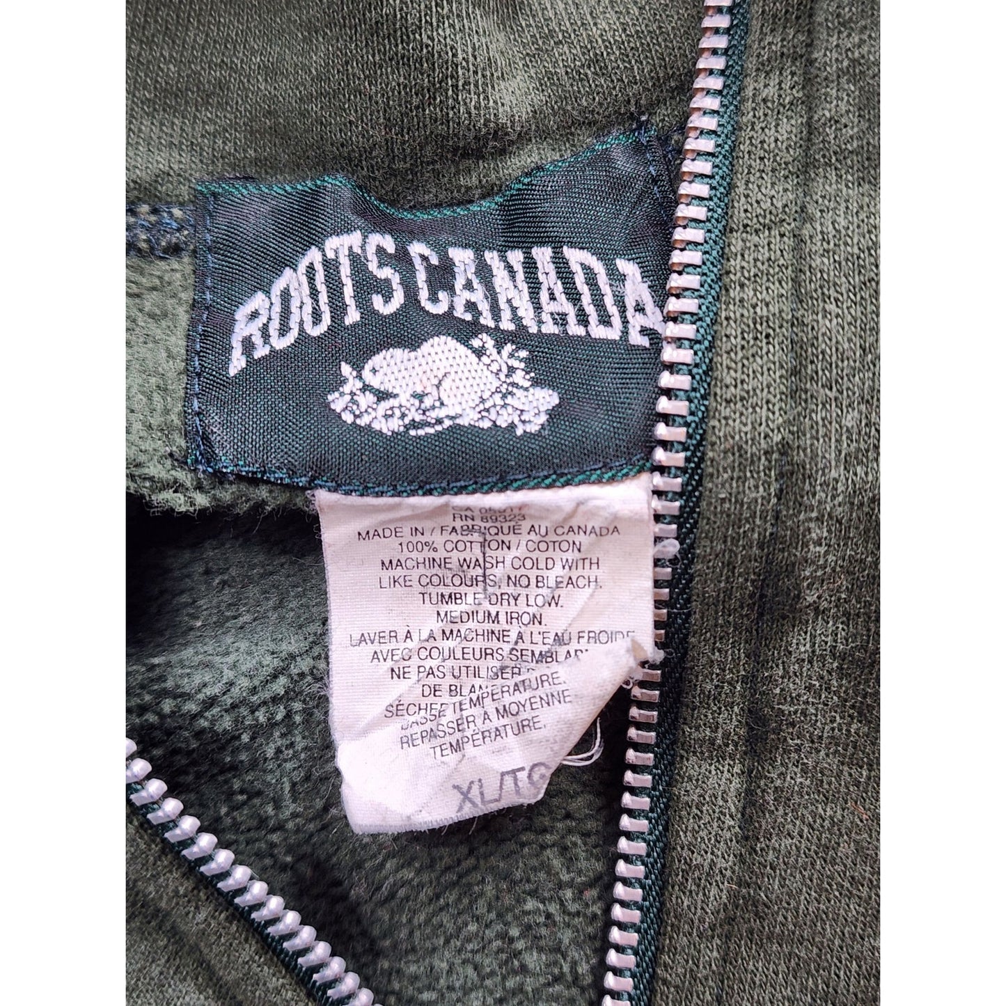 Roots Canada Half Zip Pullover Sweatshirt Mens XL Green Cotton Vintage Y2K