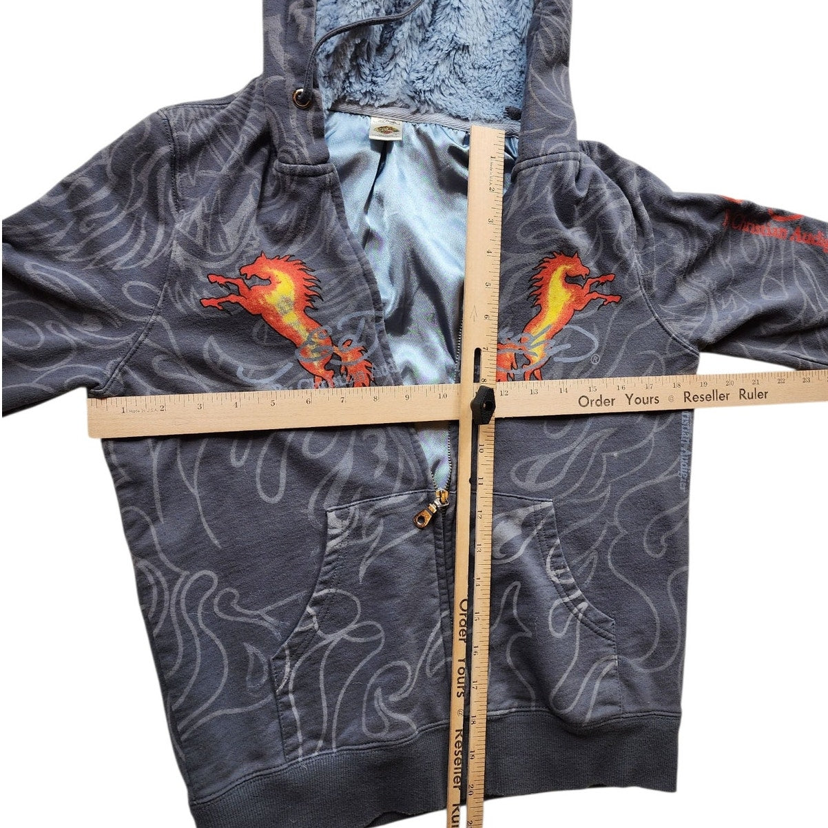 Ed Hardy Christian Audigier Hoodie Small Tattoo Flames Horses Y2K Dead Or Alive