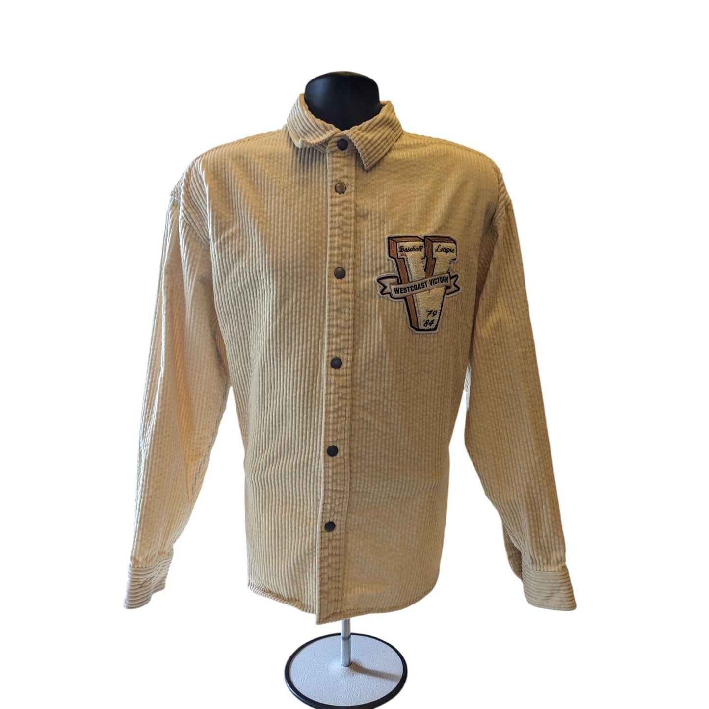 H&M Varsity Corduroy Shirt Jacket Mens Medium Snap Button Embroidered SF Tiger