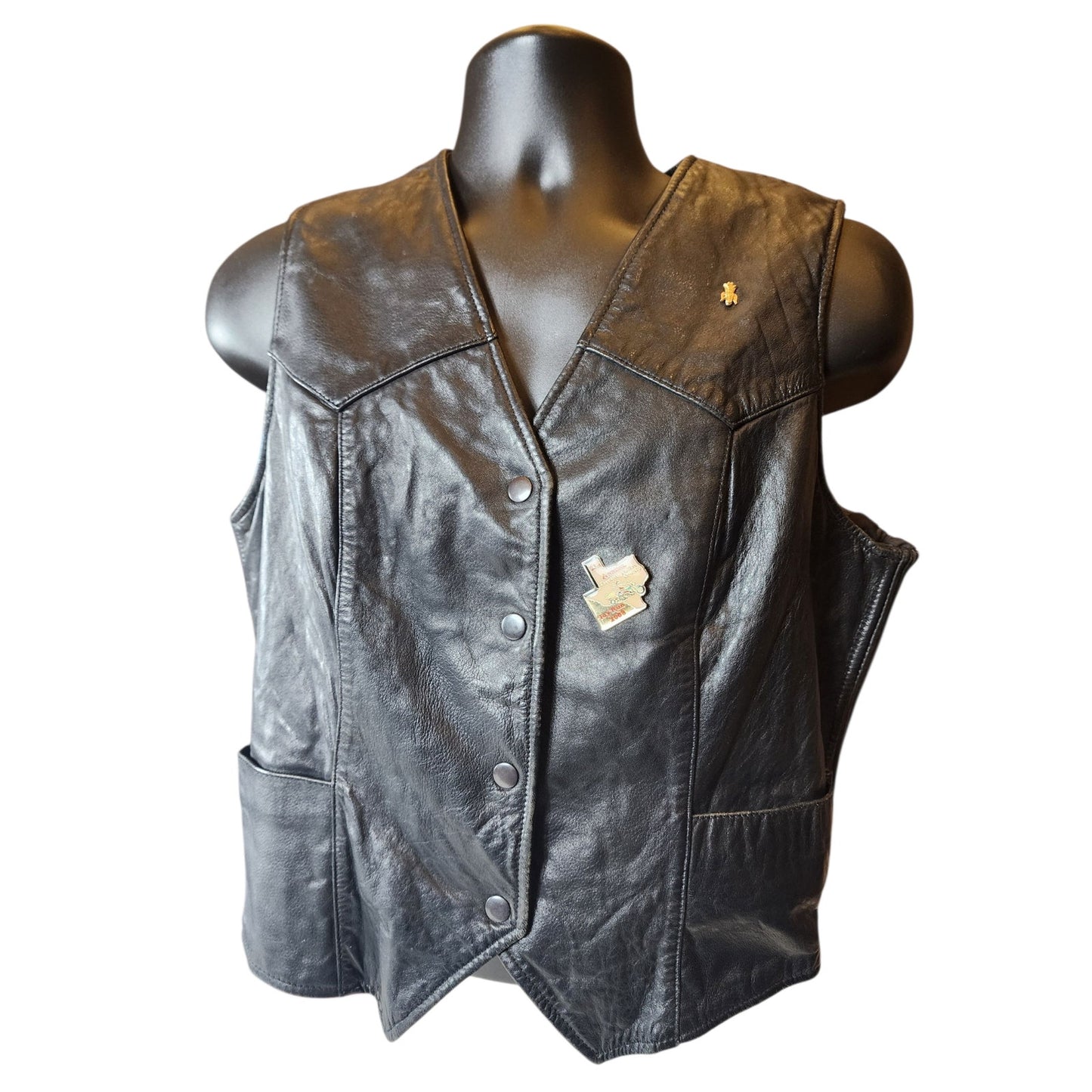 First Manufacturing Leather Vest XL Biker Motorcycle Club Riding Snap Taffeta