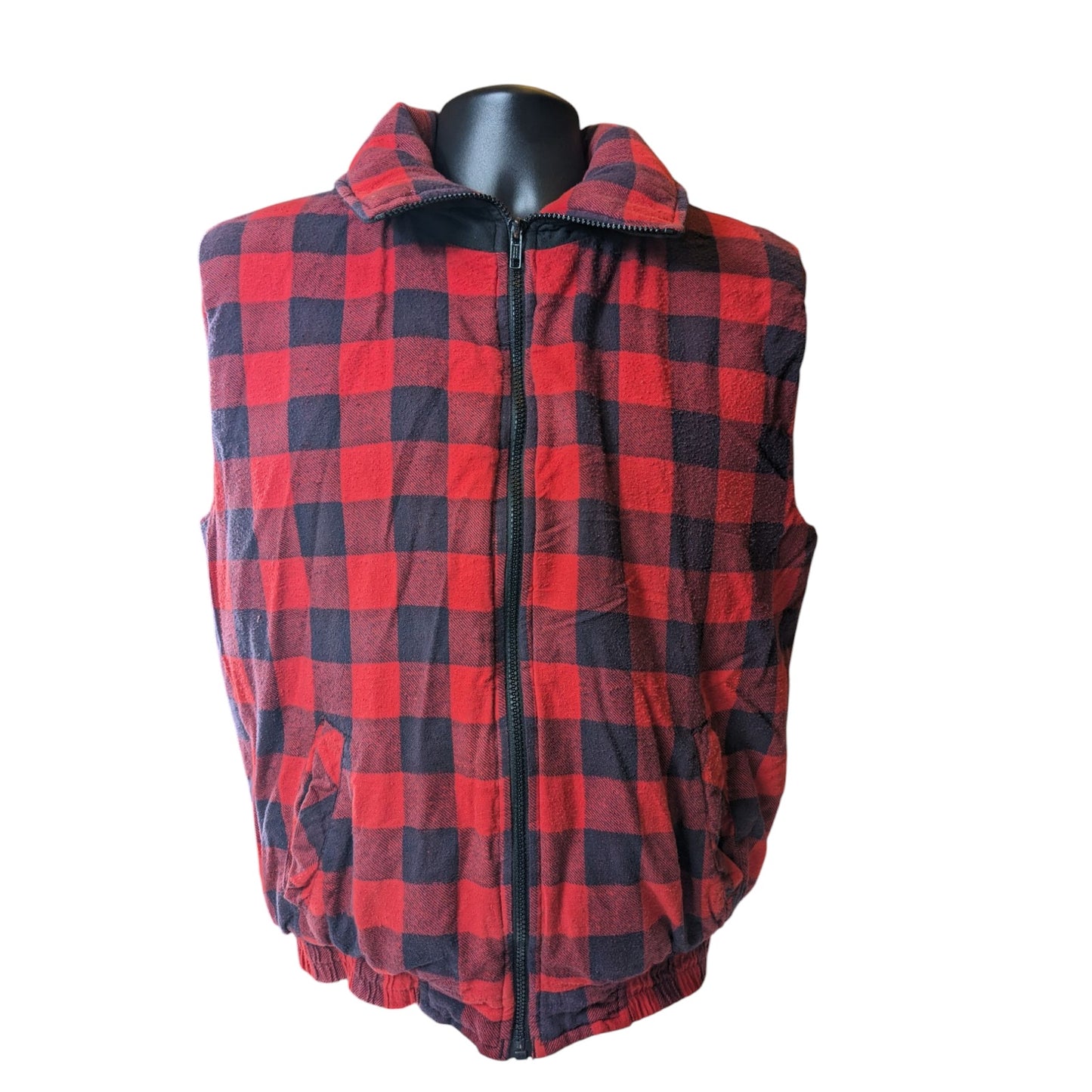 GreatLand Vest Men Medium Buffalo Plaid Flannel Fleece Sleeveless Zip Lumberjack
