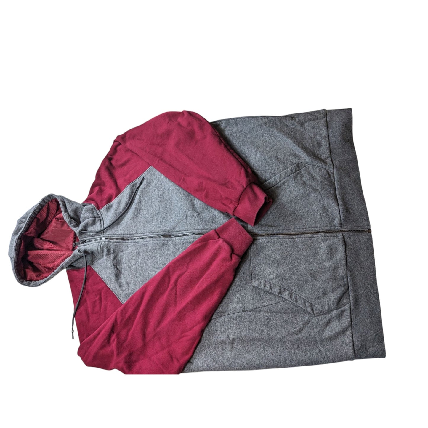 Russell Hoodie Mens 2XL Full Zip Premium Fleece Gray Maroon Hooded Sweatshirt