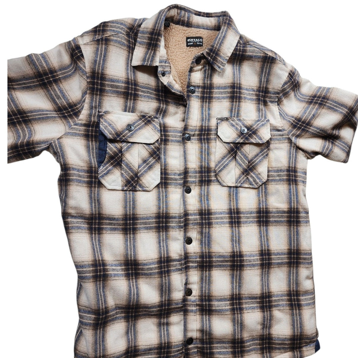Buffalo David Bitton Mens Large Sherpa Lined Plaid Flannel Jacket Shirt Shacket