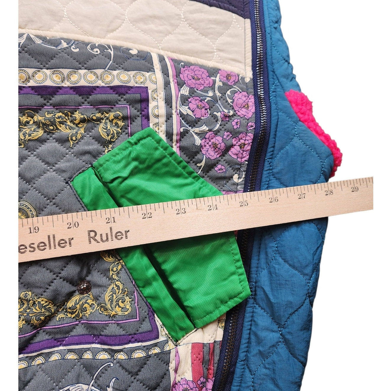 DTU Pink Colorblock Jacket M Oversized XL Quilted Patchwork Bomber Retro Street