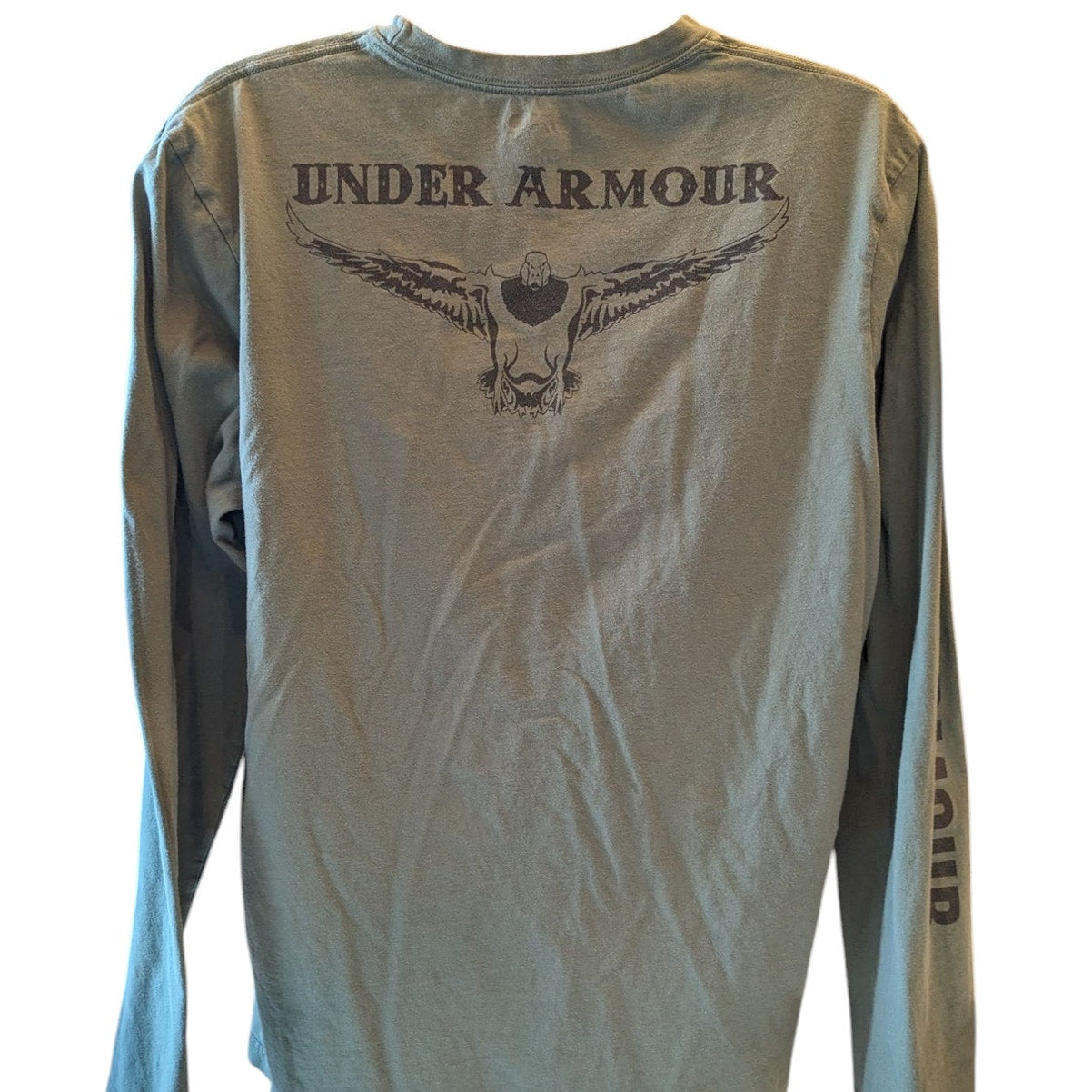 Under Armour Shirt Men XL Long Sleeve Loose Fit HeatGear Green Graphic Gym Eagle