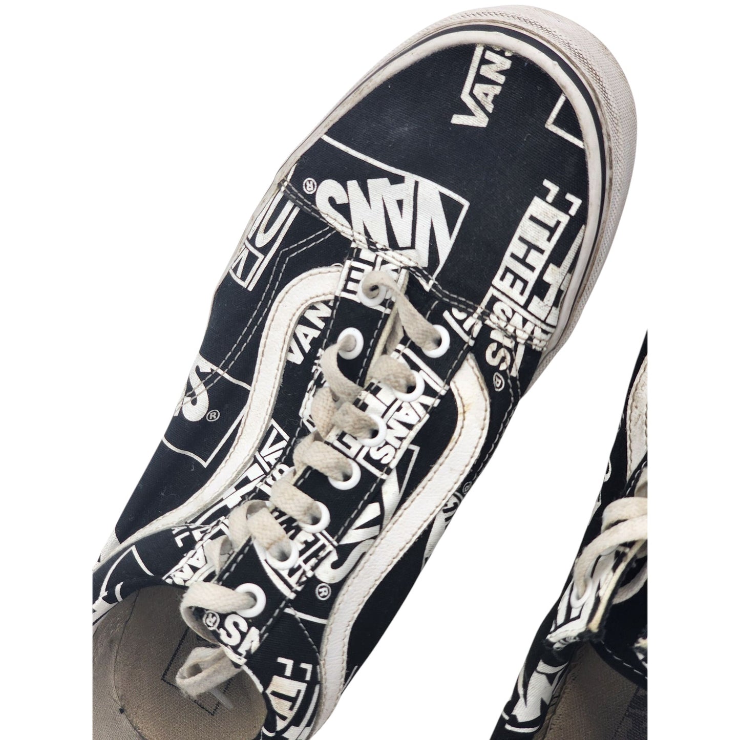 Vans Shoes Black White Print Sneakers Mens 12 Low Top Skate Streetwear 500714