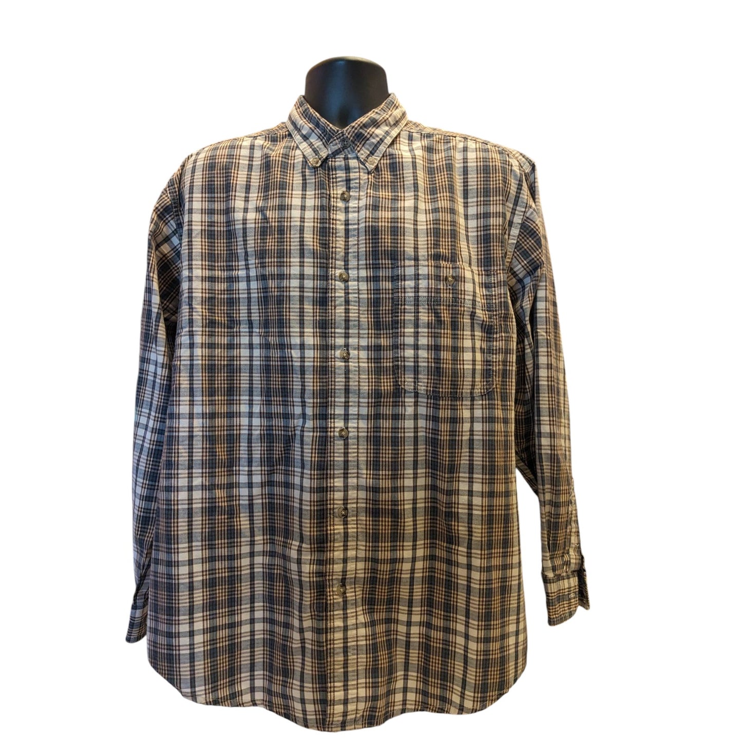 Wrangler Rugged Wear Button Up Shirt Mens XL Plaid Long Sleeve Cotton Workwear