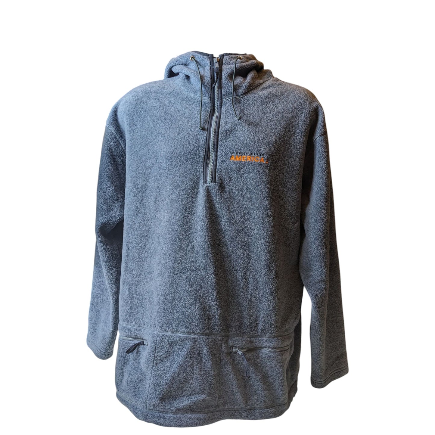 Perry Ellis Hoodie Mens Large Fleece Pullover Jacket Blue Zip Pockets Sweatshirt