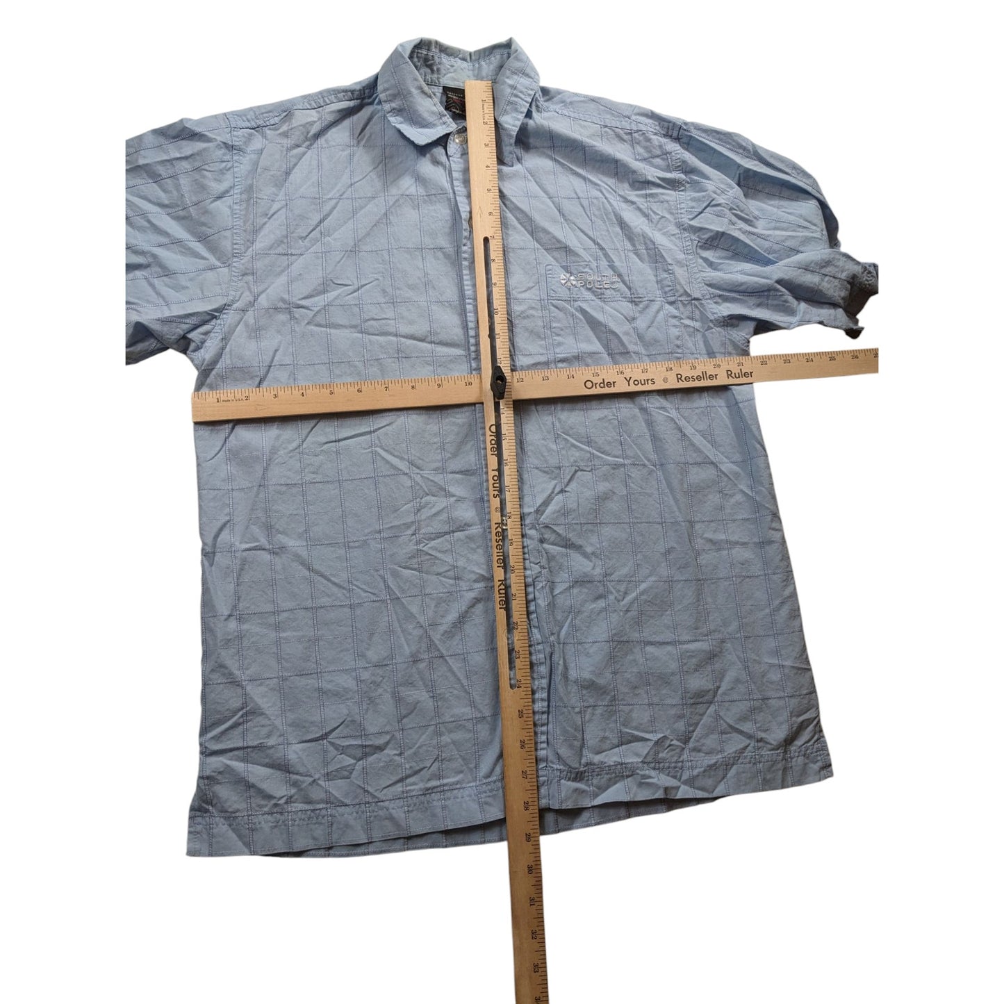 Southpole Shirt Mens Medium Short Sleeve Button Up Checkered Grid Pattern Plaid