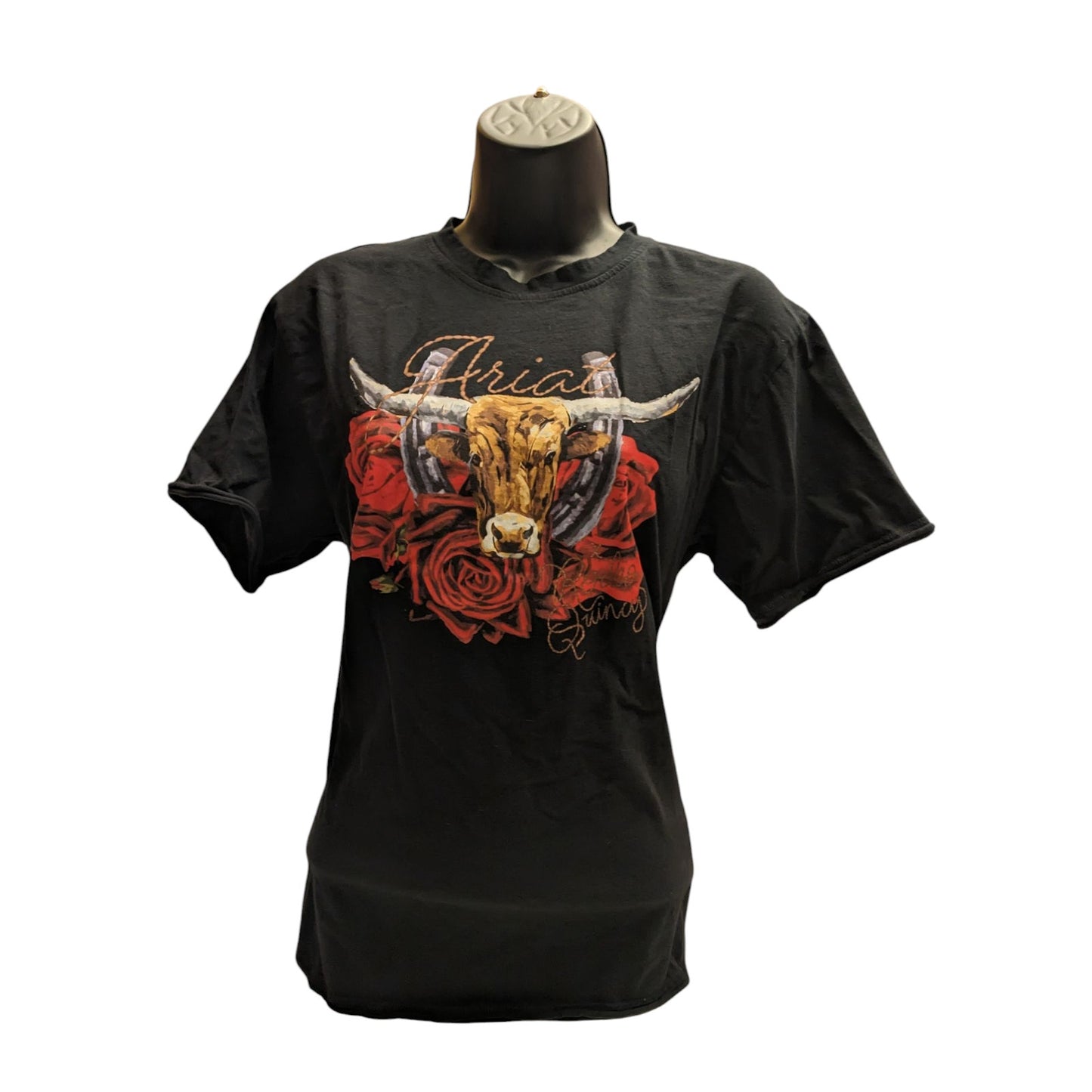 Ariat Western T Shirt Women Small Boyfriend Longhorn Roses Tee Rodeo Cowgirl Top