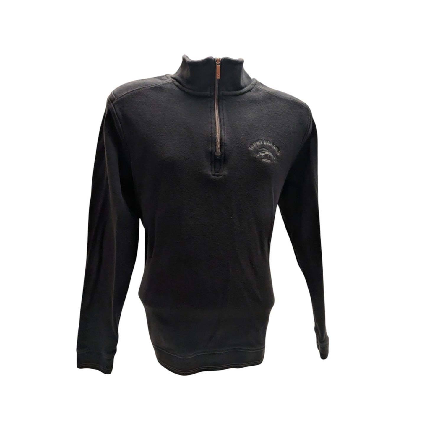 Tommy Bahama Pullover Mens Medium Black Cotton Sweatshirt Quarter Zip Casual