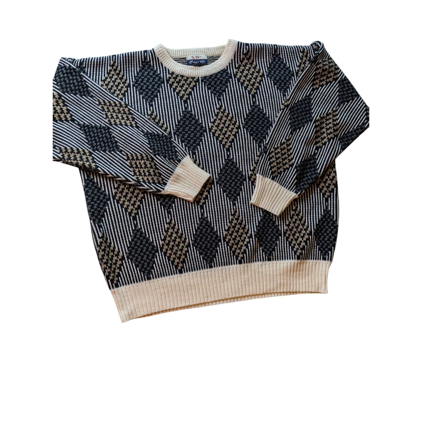 Vintage S.Wm Casuals Sweater Mens XL Geometric Knit Pullover Acrylic Retro