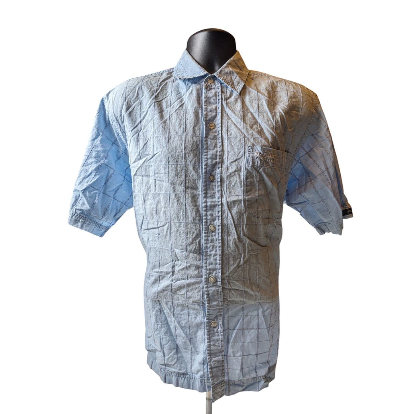 Southpole Shirt Mens Medium Short Sleeve Button Up Checkered Grid Pattern Plaid