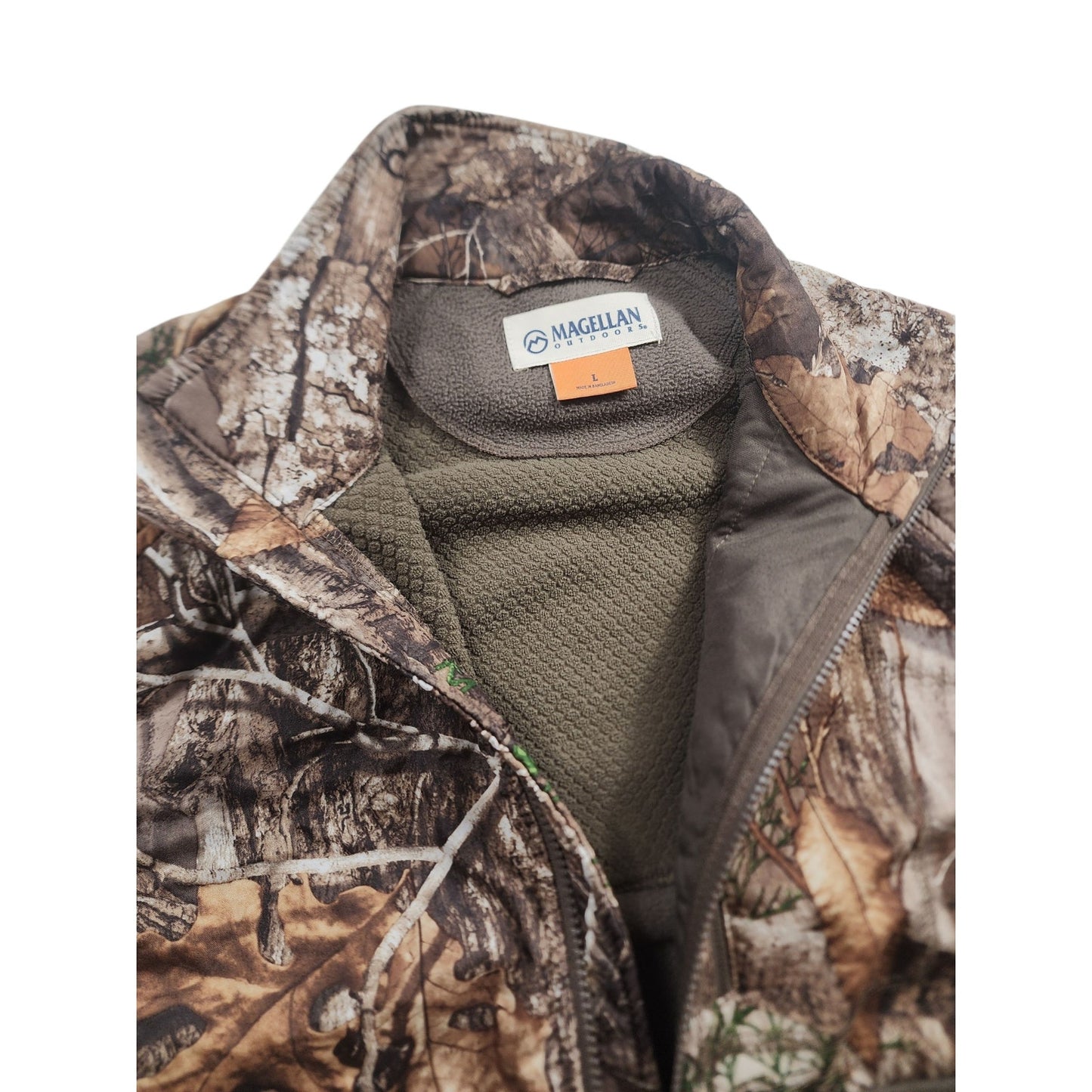 Magellan Outdoors Mens Large Realtree Edge Camo Zip Fleece Jacket Hunting Hiking