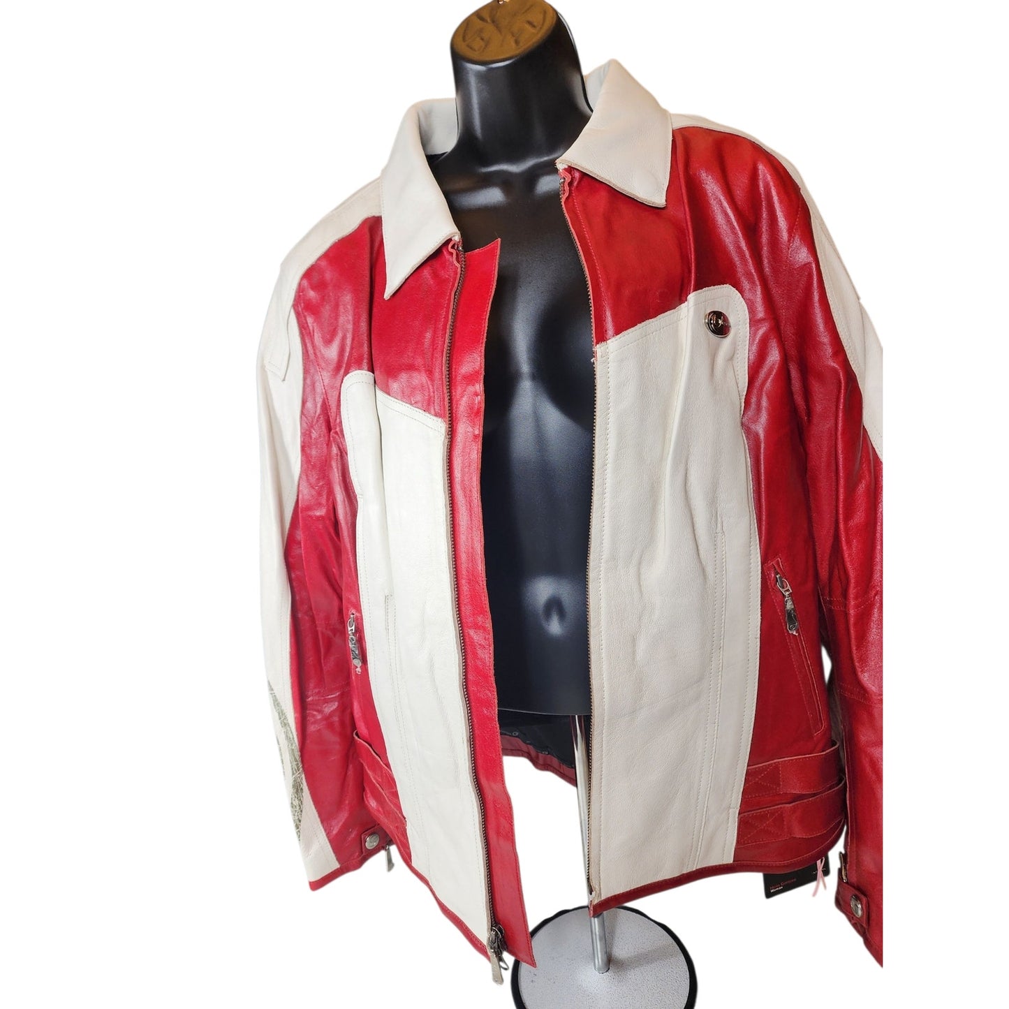 Hein Gericke Leather Motorcycle Jacket Size 14 Racing Quilted Lining Retro Biker