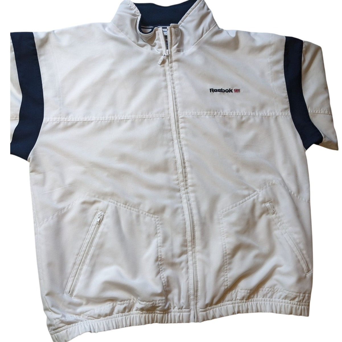 Reebok Classic Track Jacket Womens XL White Navy Full Zip Windbreaker Sporty