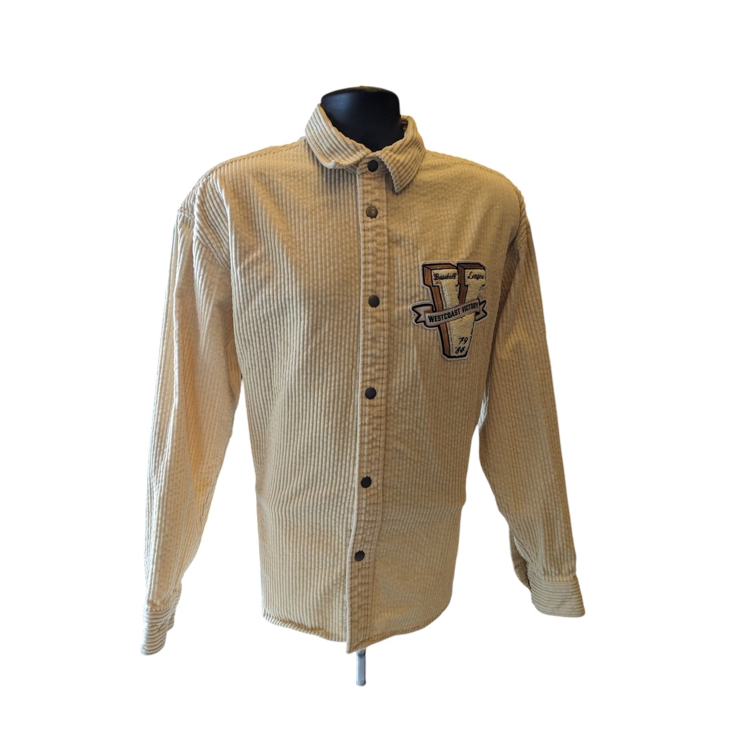 H&M Varsity Corduroy Shirt Jacket Mens Medium Snap Button Embroidered SF Tiger
