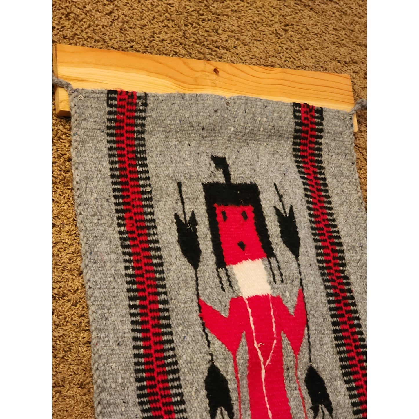 Native American Navajo Yei Wool Rug Handwoven Wall Hanging Southwestern 31x15
