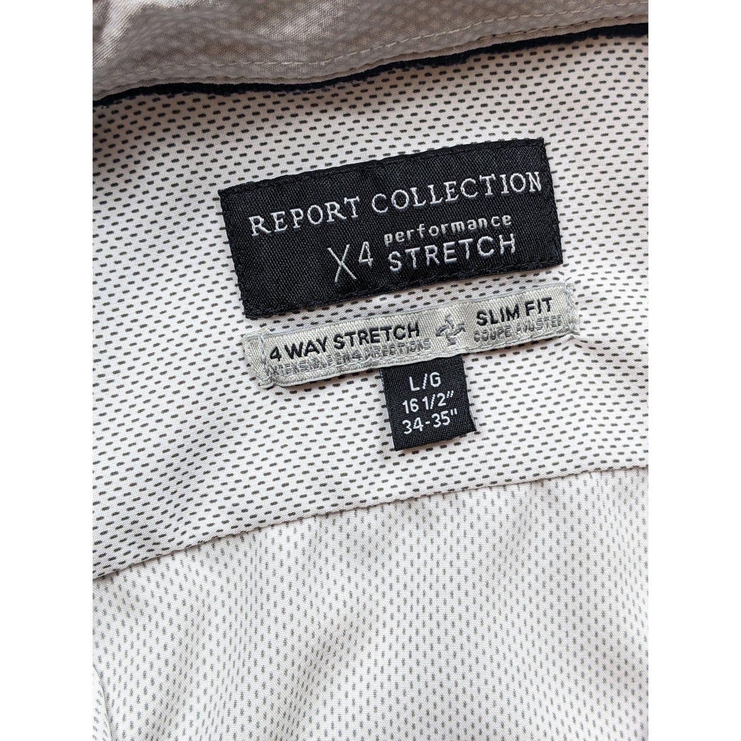 Report Collection Dress Shirt Men Large Slim 16.5 34/35 Stretch X4 Long Sleeve