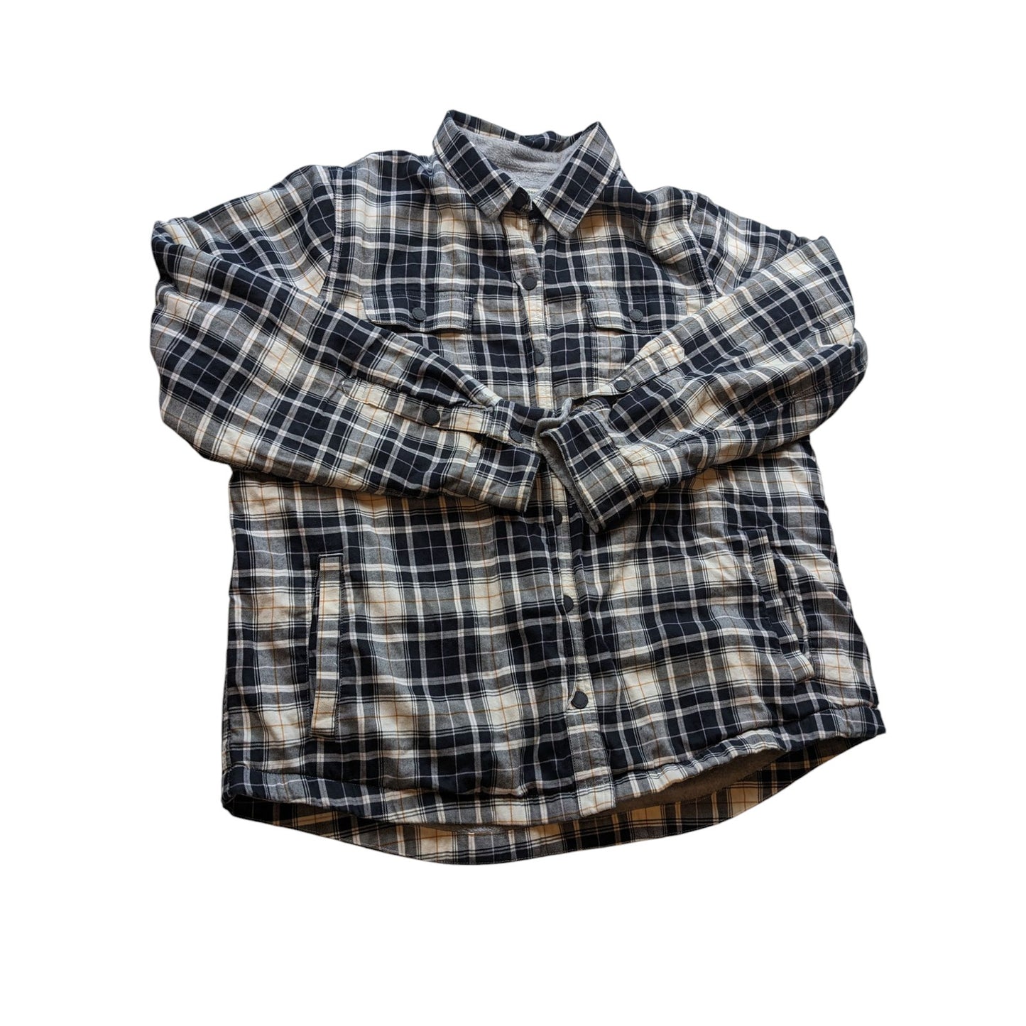 LL Bean Fleece Flannel Shirt Jacket Men Large Lined Plaid Sherpa Lumberjack Work