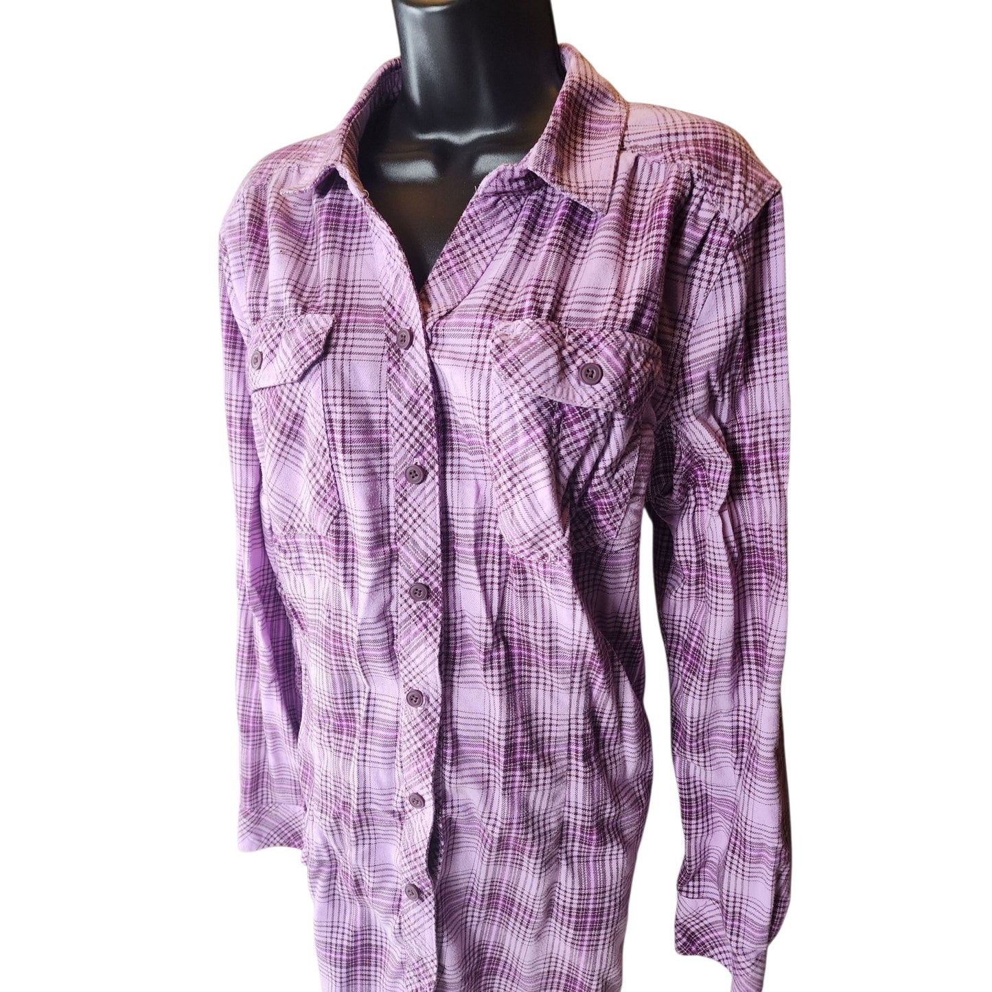 Duluth Trading Shirt Women XL Purple Plaid Button Front Long Sleeve Western Top