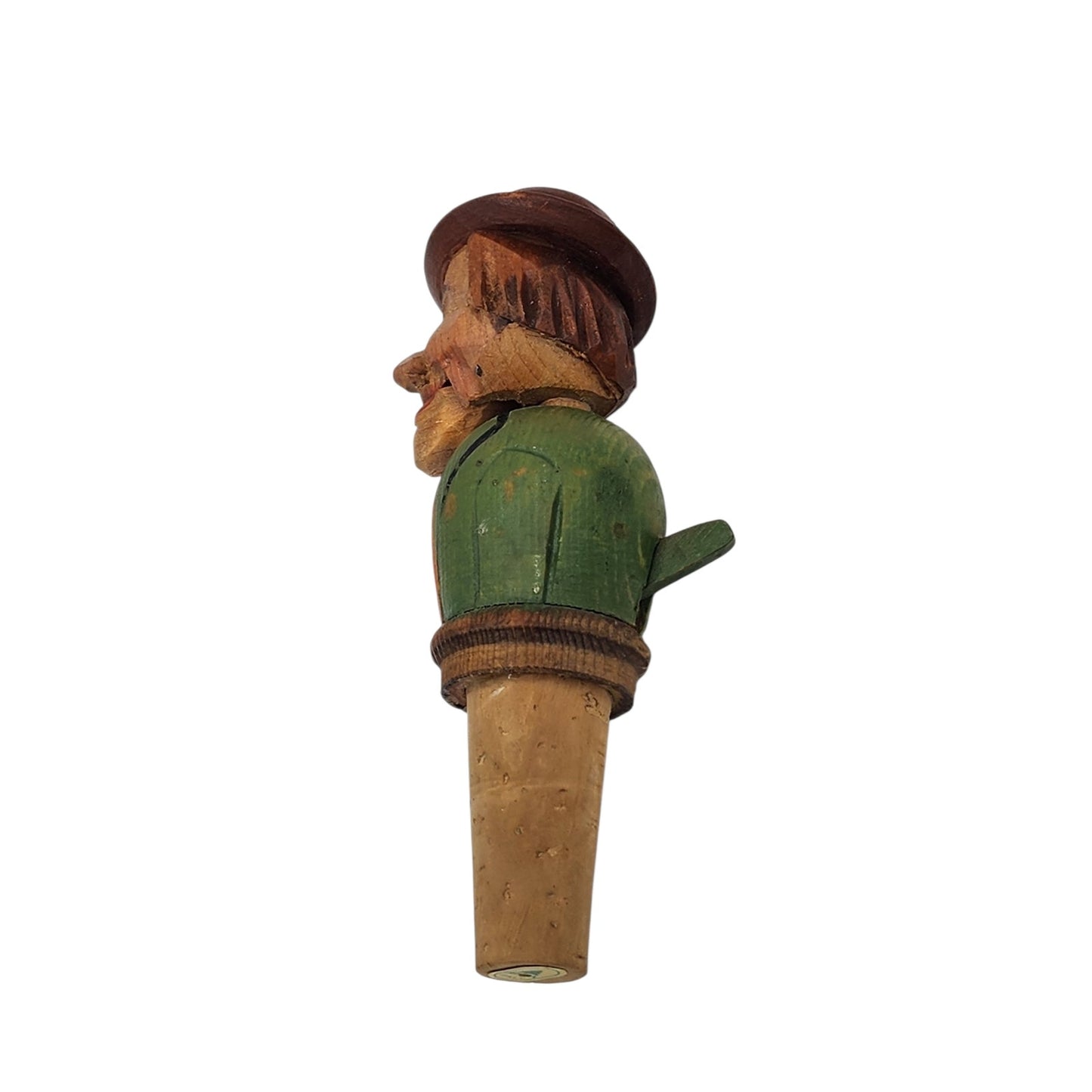 Vintage ANRI Italian Hand Carved Wooden Bottle Stopper Movable Folk Art Barware