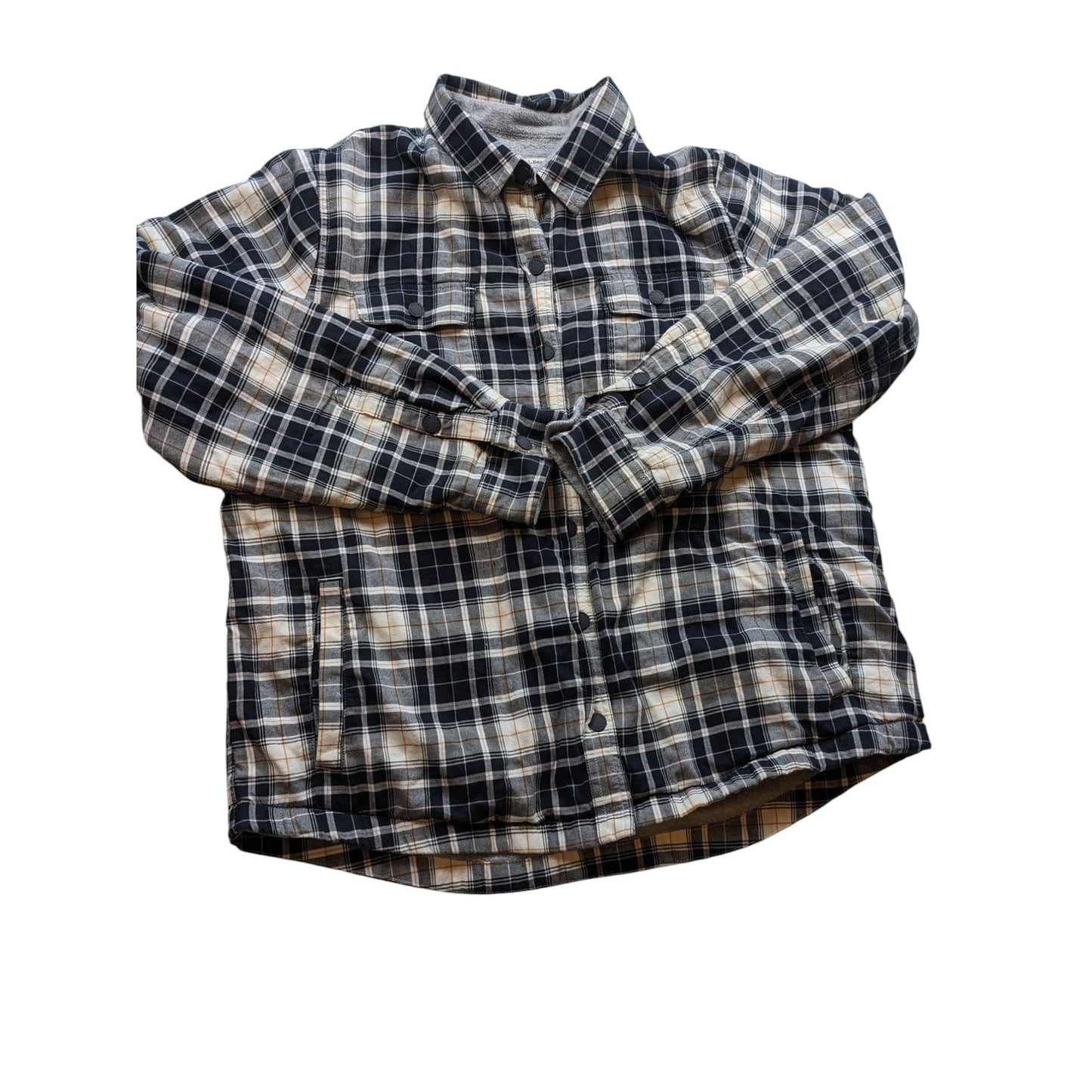 LL Bean Fleece Flannel Shirt Jacket Men Large Lined Plaid Sherpa Lumberjack Work