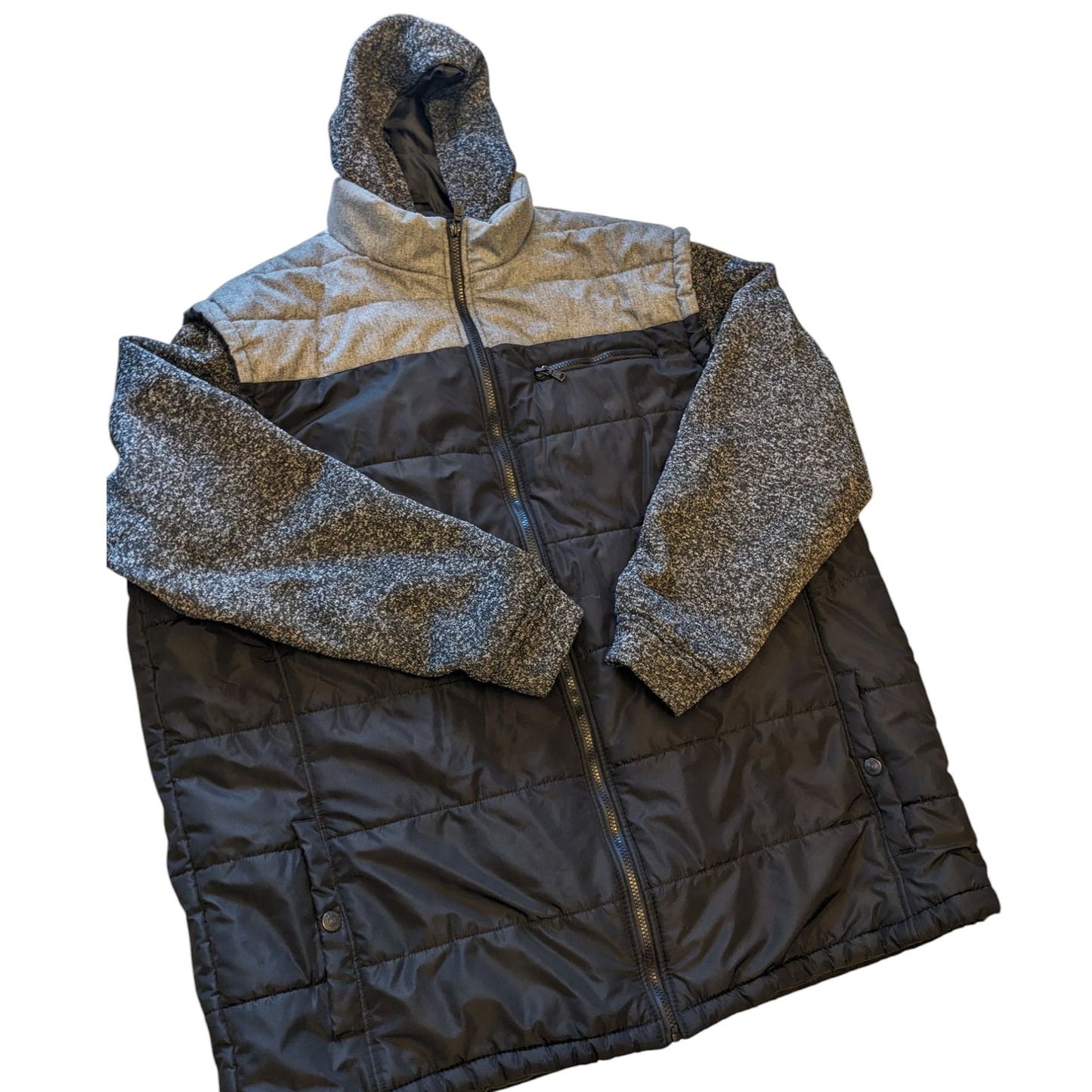 PX Clothing Jacket Mens 3XLT Hooded Puffer Full Zip Gray Black Colorblock Hoodie