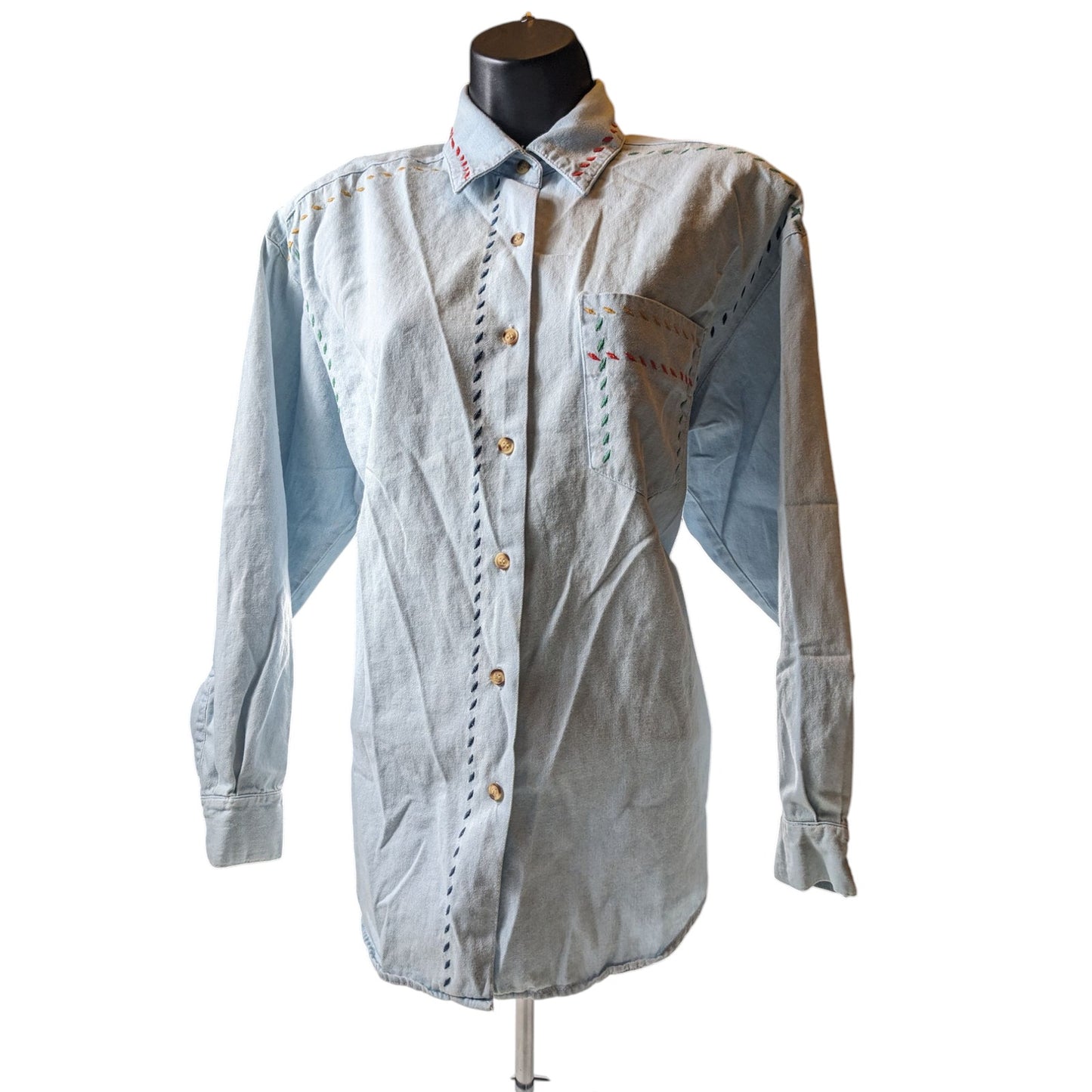 Vintage Solutions Denim Style Shirt Women Medium Embroidered Button Boho Western