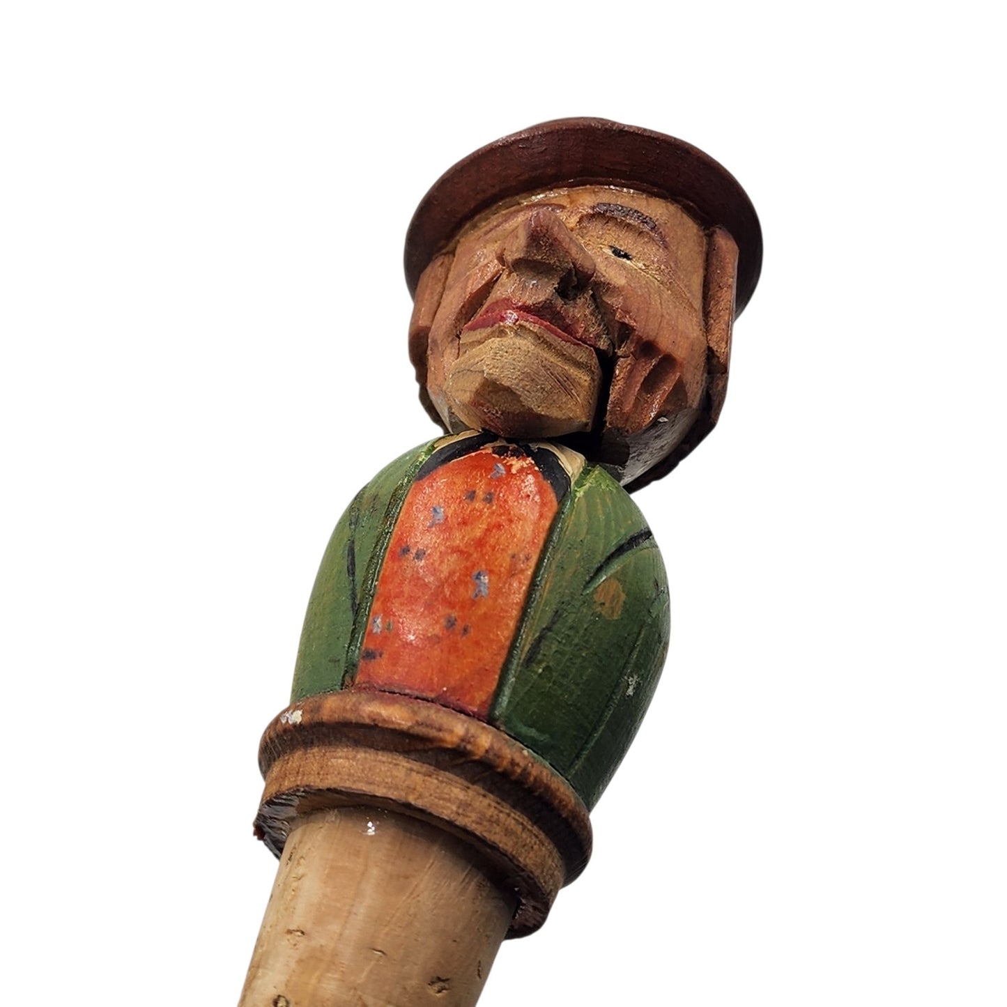 Vintage ANRI Italian Hand Carved Wooden Bottle Stopper Movable Folk Art Barware