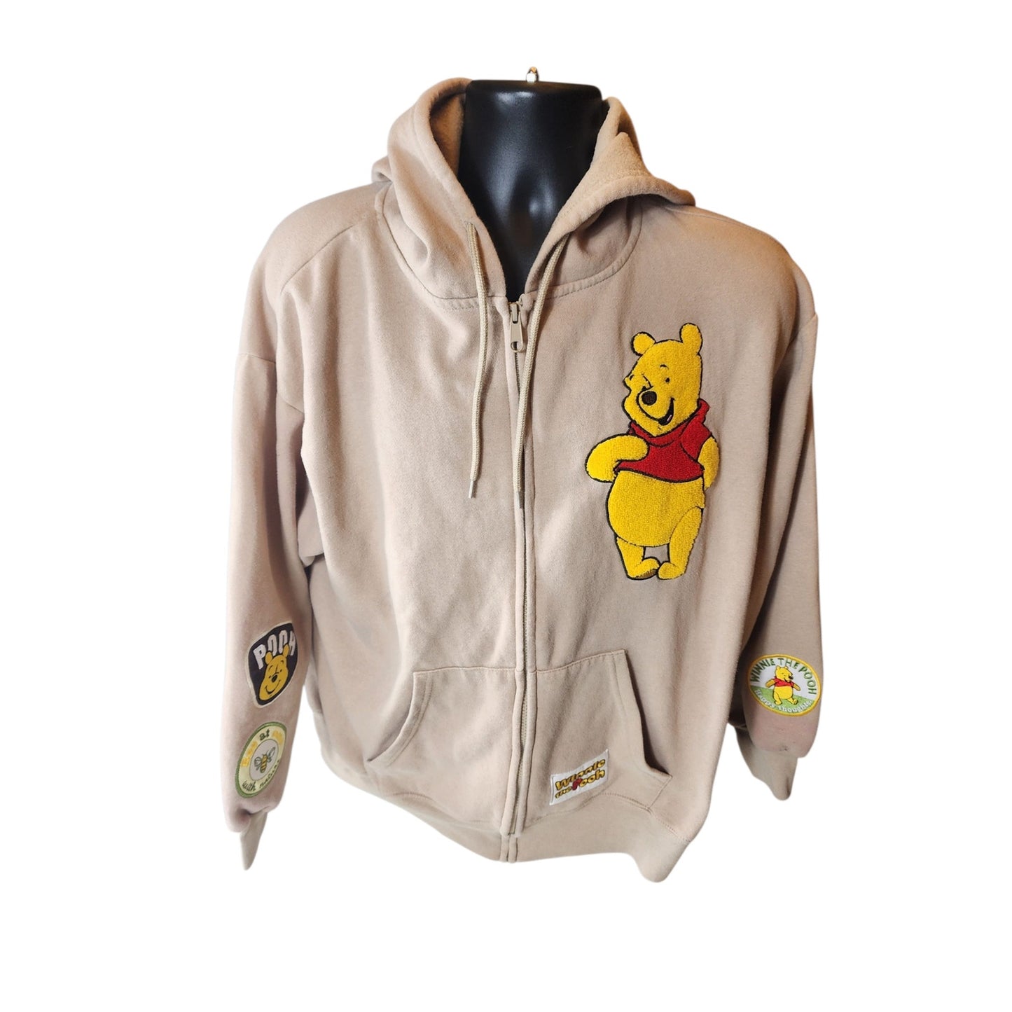 Disney Winnie the Pooh Fleece Hoodie Jacket Large Zip Up Freeze Embroidered Y2K