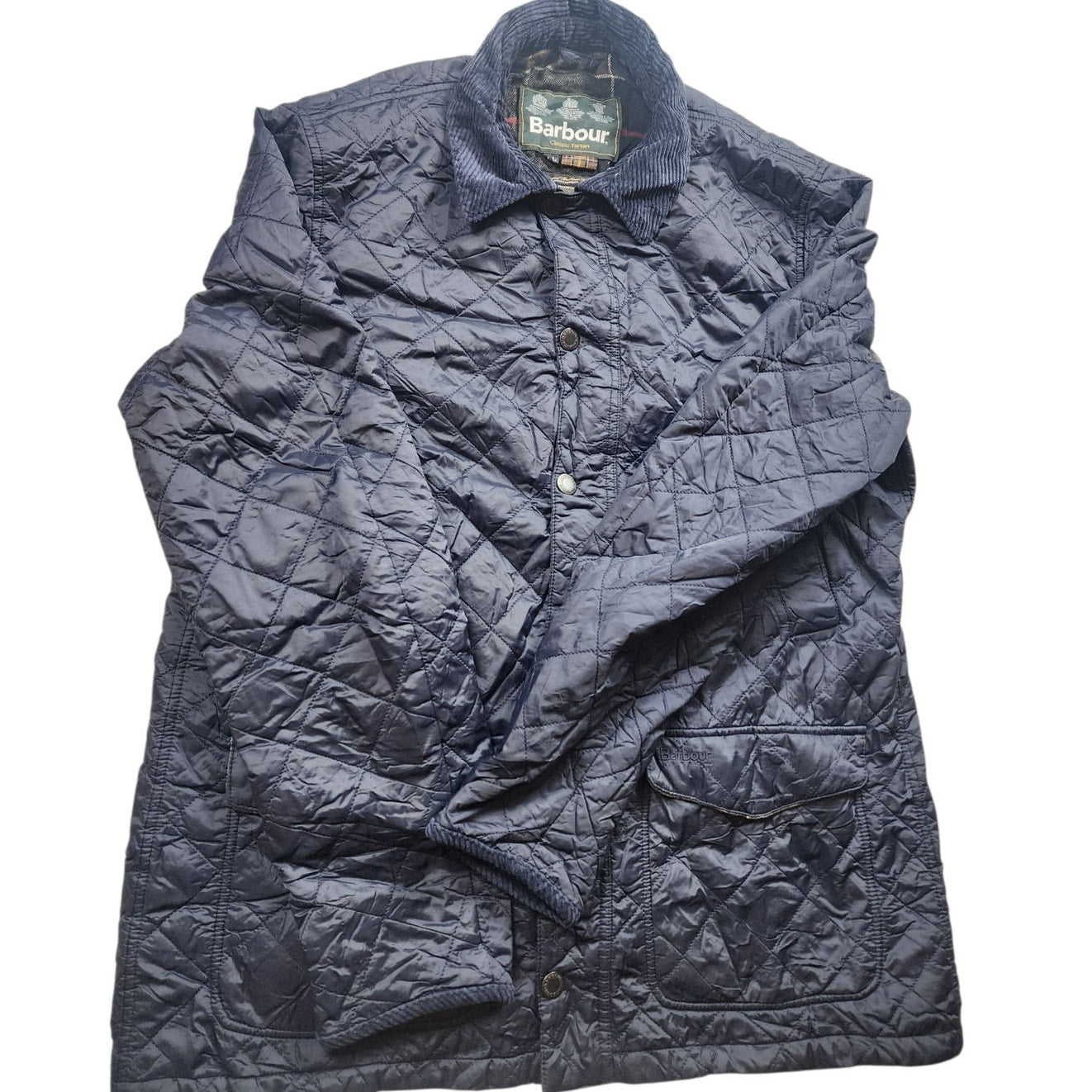 Barbour Jacket Mens Large Quilted Classic Tartan Snap Country Heritage British