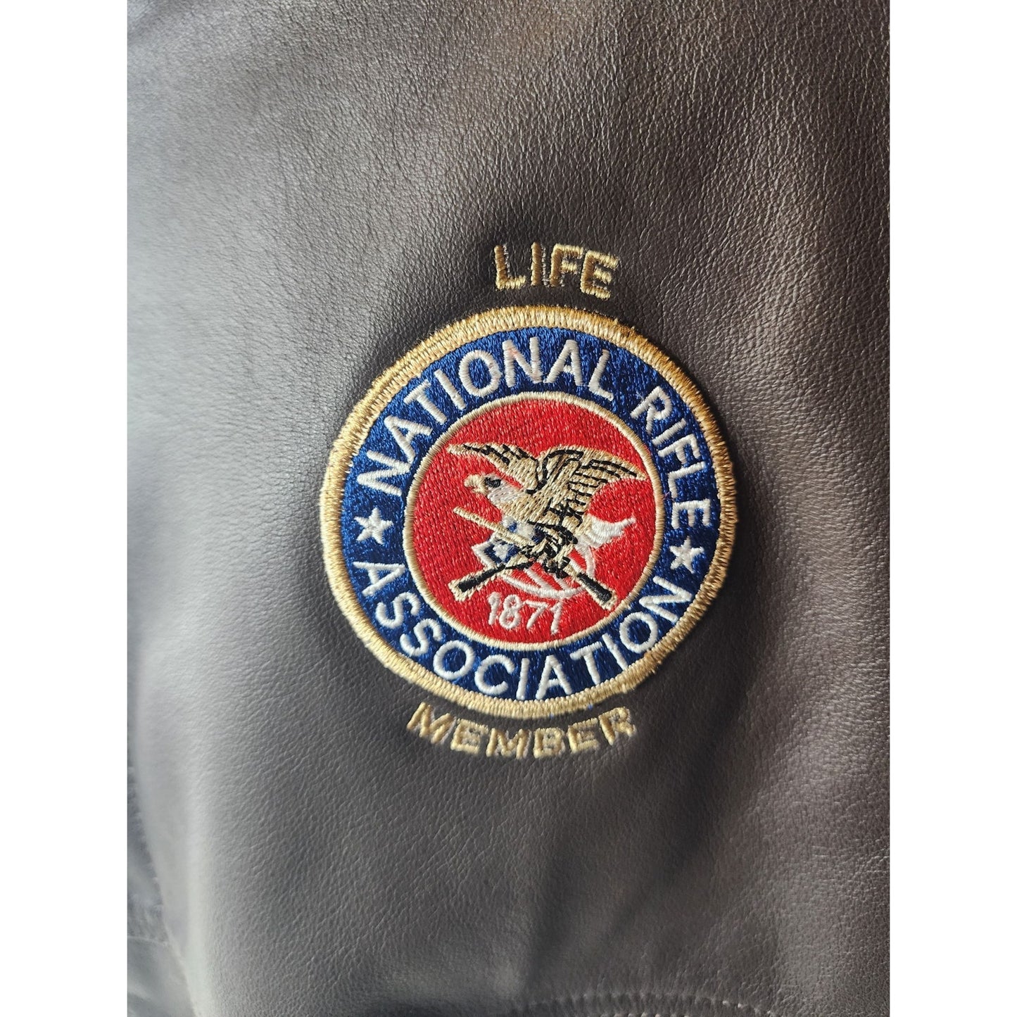 Burks Bay Leather Jacket Mens 2XL NRA Life Member Patch Logo \Bomber Vintage Y2K
