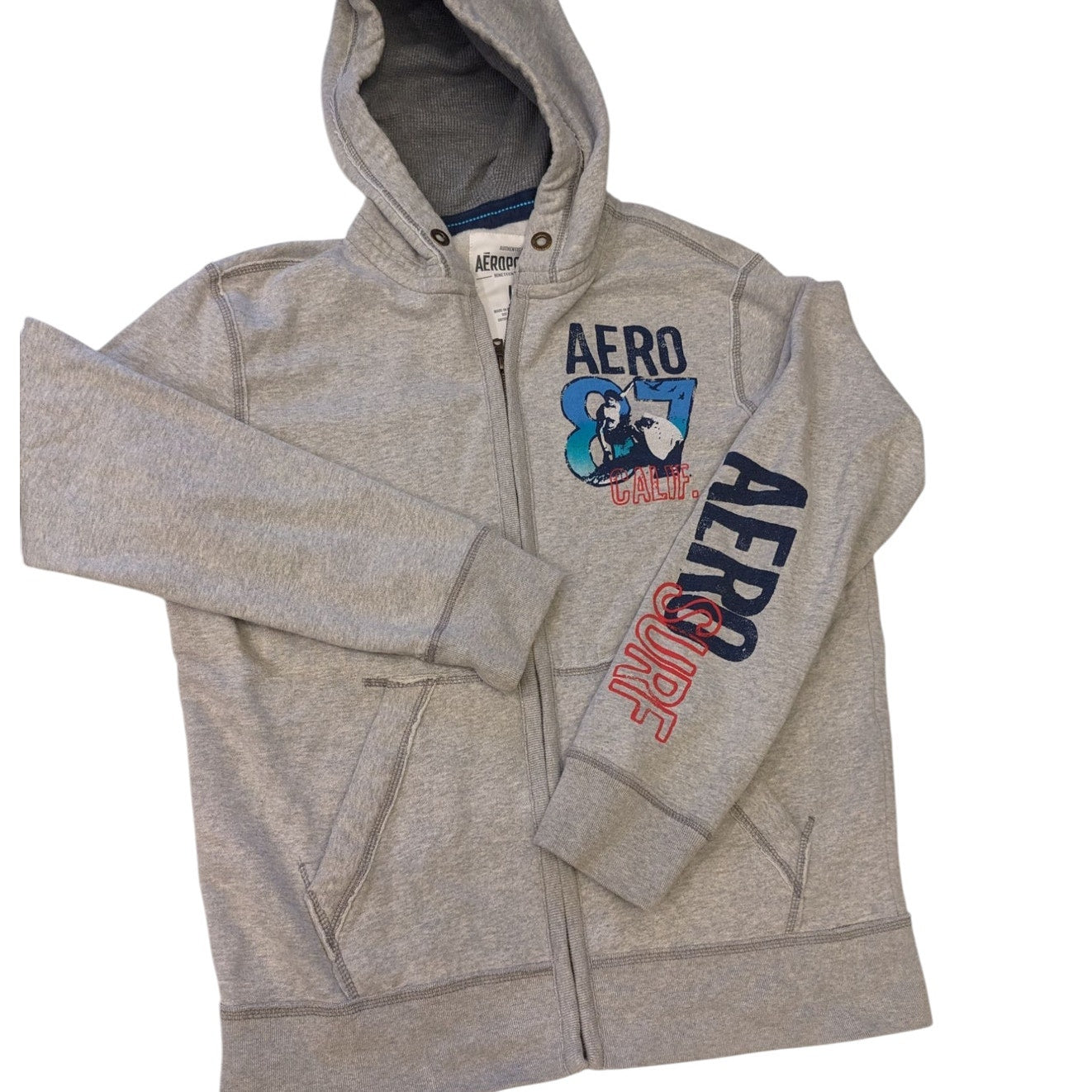 Aeropostale Hoodie Mens Large Zip Up Sweatshirt AERO Surf Graphic California
