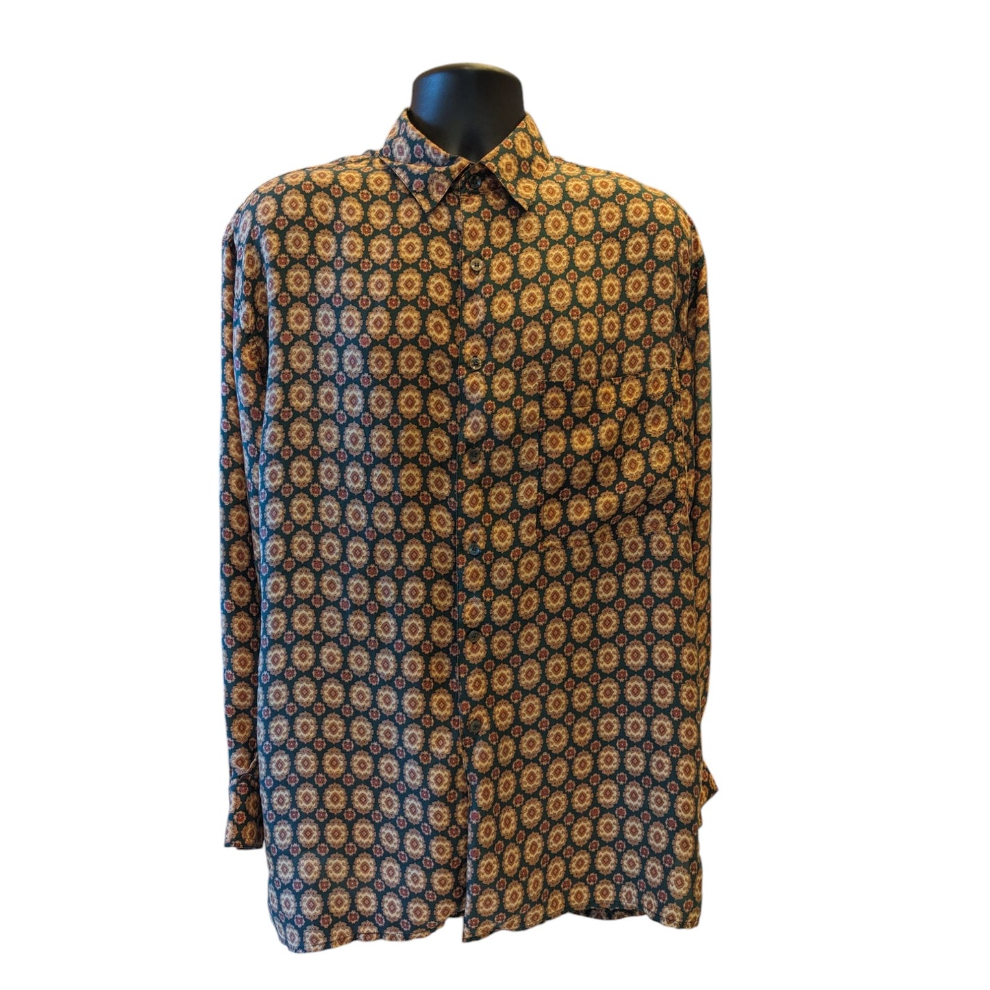Robert Stock Silk Shirt Men Large Vintage Long Sleeve Button Geometric Paisley