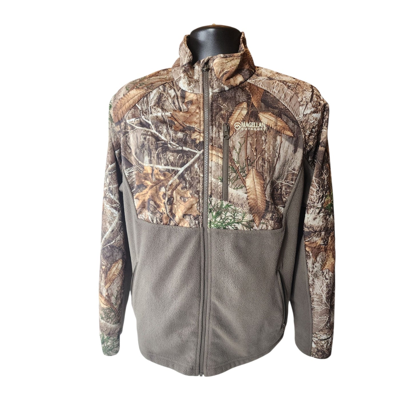 Magellan Outdoors Mens Large Realtree Edge Camo Zip Fleece Jacket Hunting Hiking