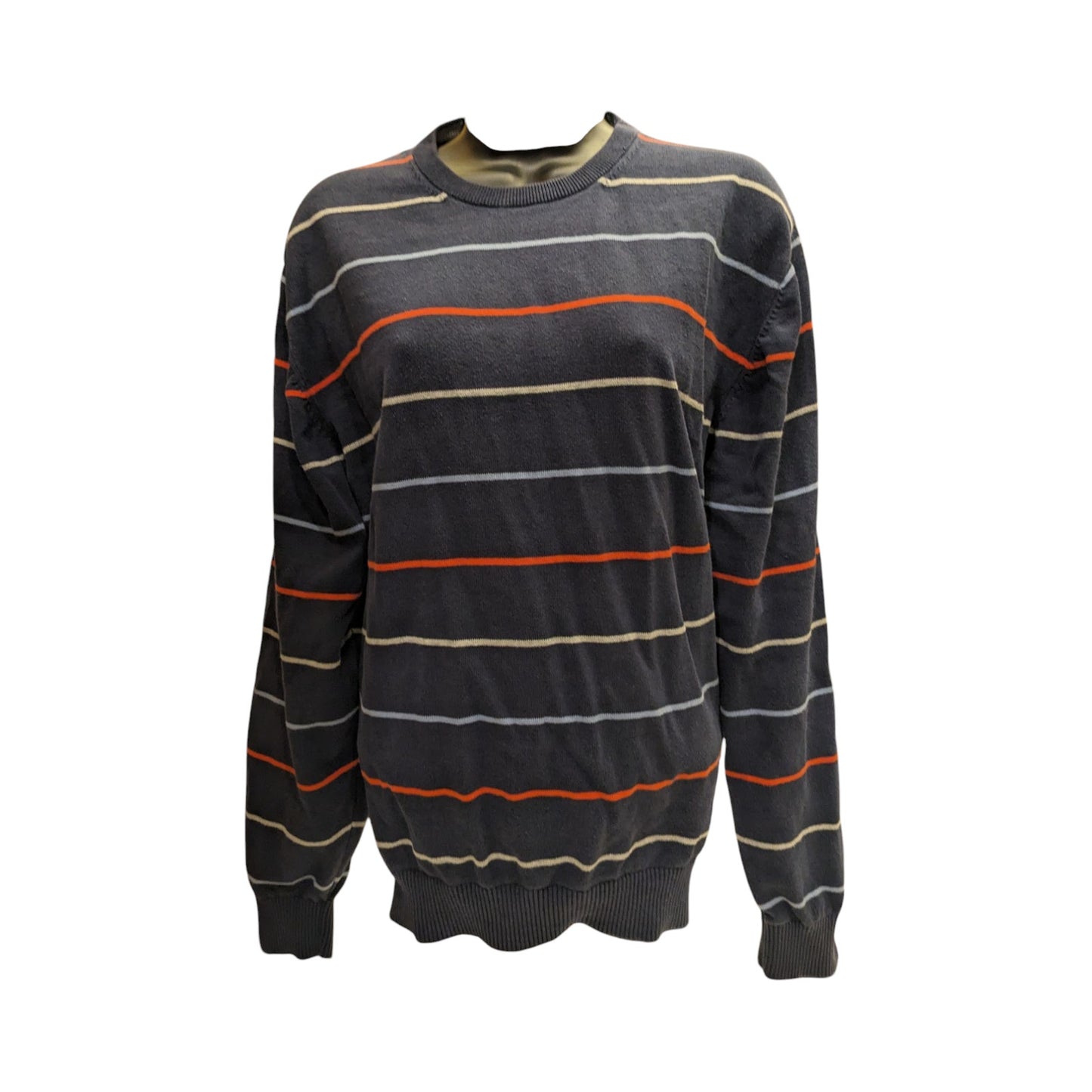 IZOD Sweater Womens XL Black Striped Crewneck Pullover Casual Knit Long Sleeve