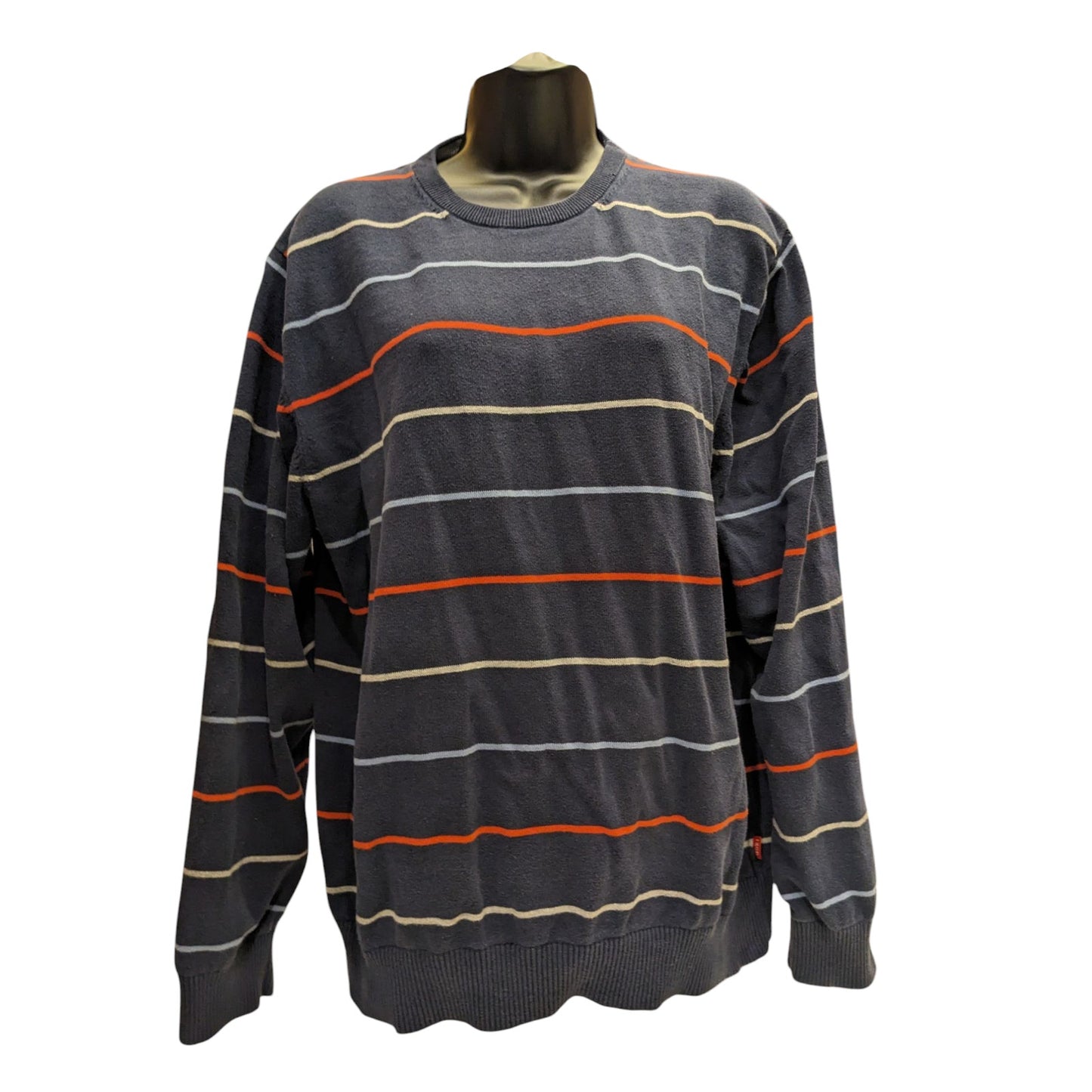 IZOD Sweater Womens XL Black Striped Crewneck Pullover Casual Knit Long Sleeve