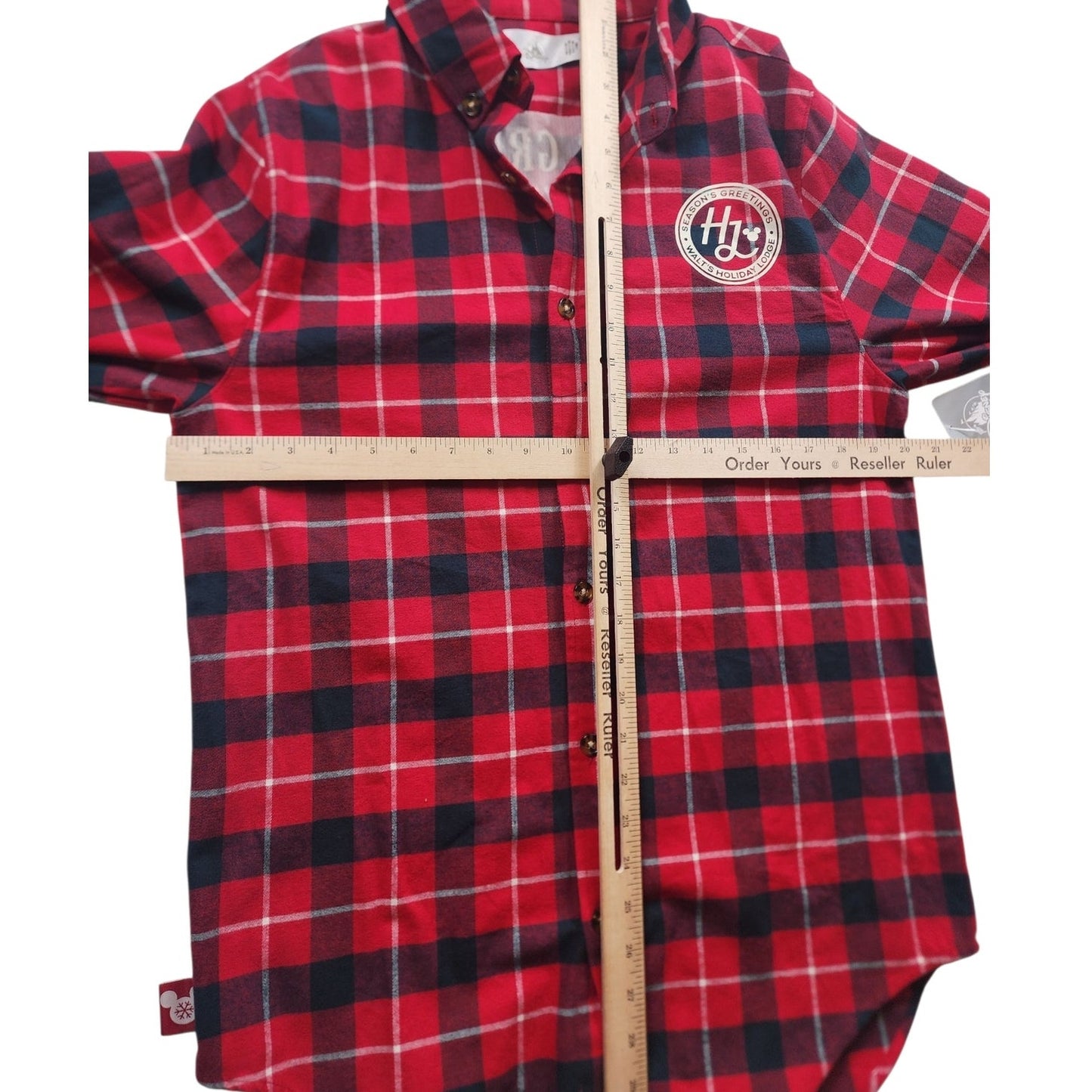 Disney Mickey Plaid Flannel Shirt Large Seasons Greeting Holiday Lodge Christmas