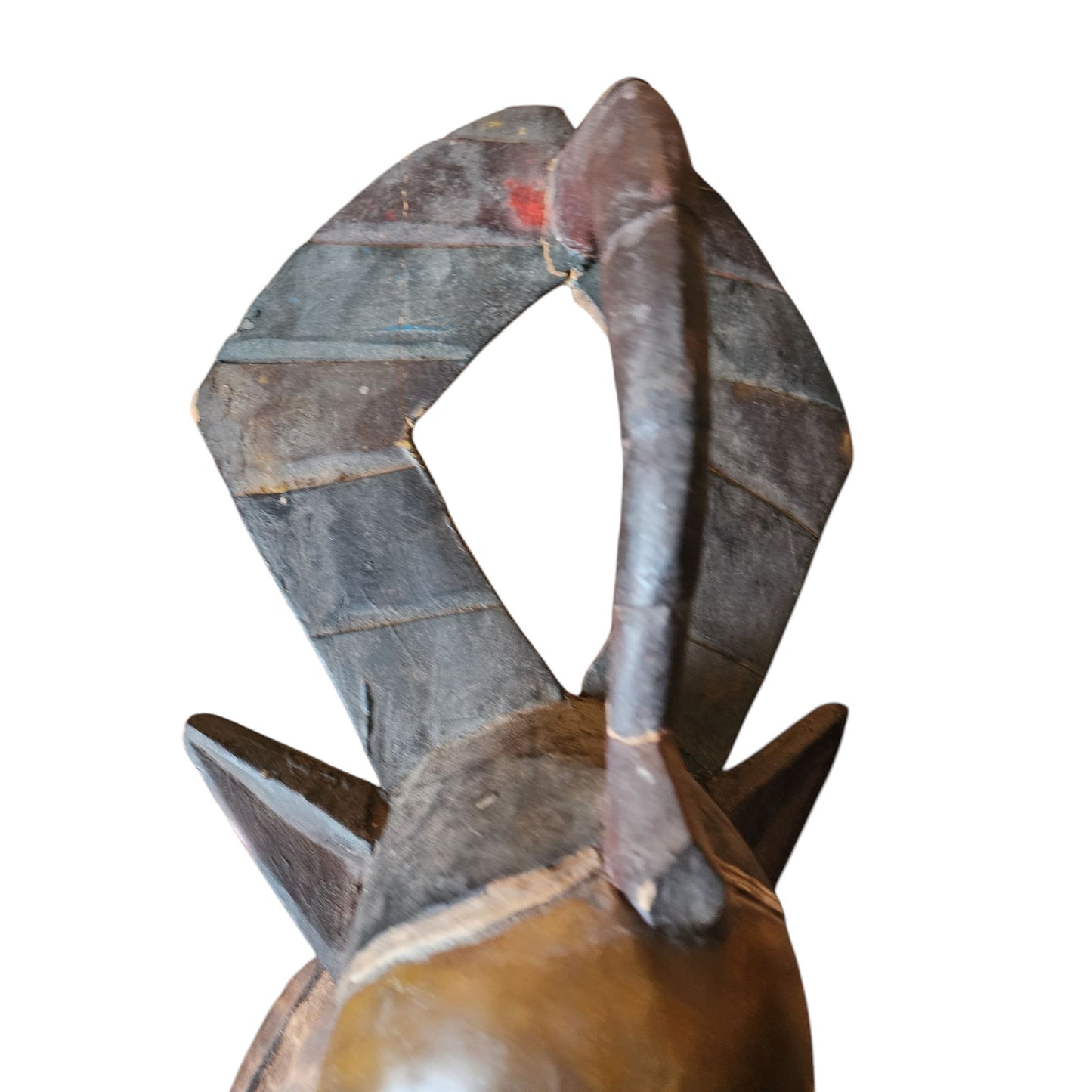 African Antelope Mask Hand Carved Wood Tribal Wall Art Rope Hanger Vintage 26"