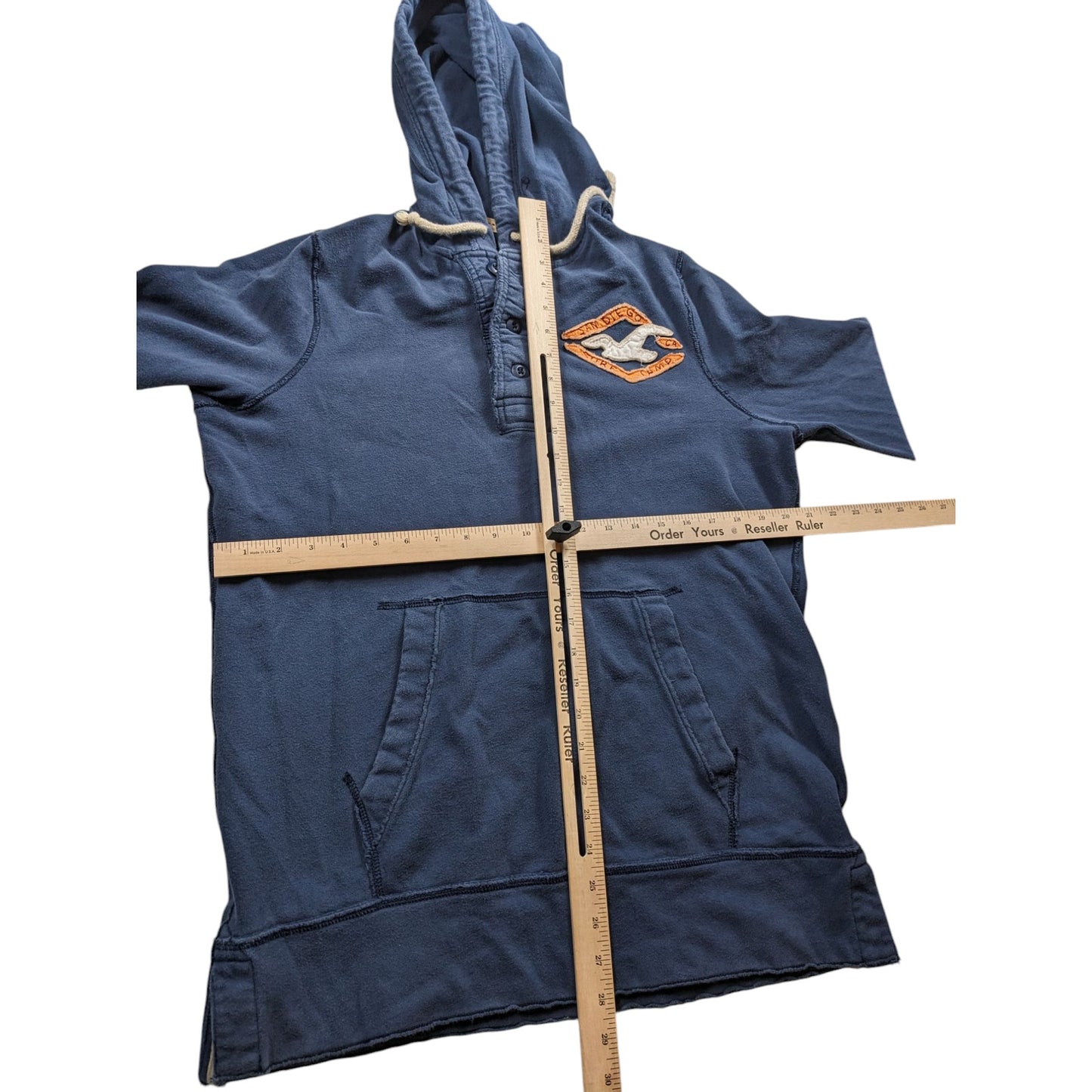 Hollister Henley Sweatshirt Mens XL Hooded Pullover Surf Patch Fleece San Diego