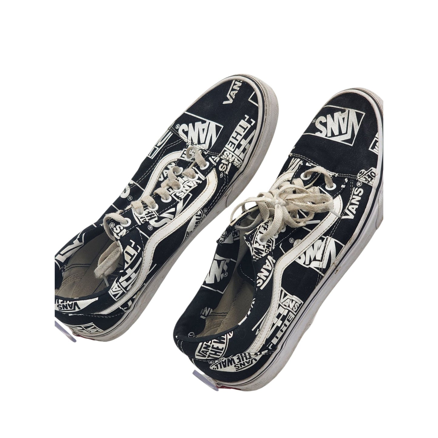 Vans Shoes Black White Print Sneakers Mens 12 Low Top Skate Streetwear 500714