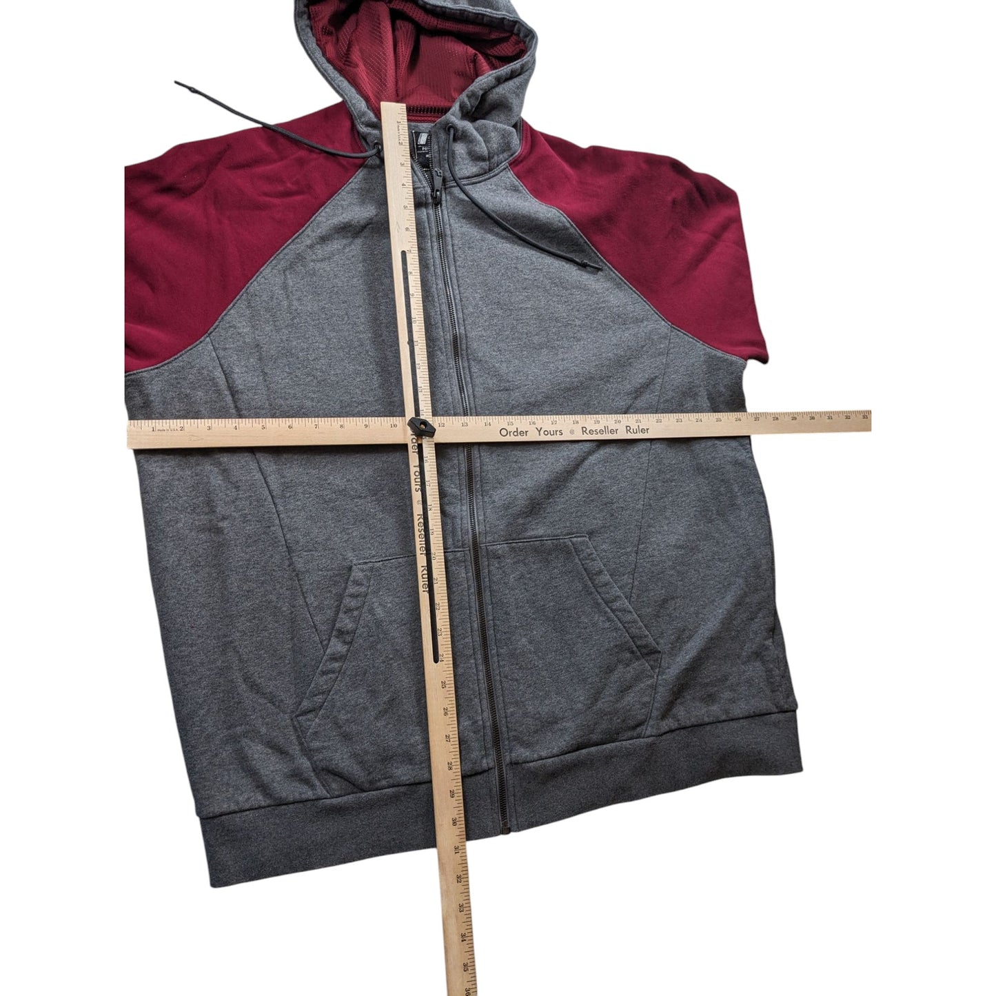 Russell Hoodie Mens 2XL Full Zip Premium Fleece Gray Maroon Hooded Sweatshirt