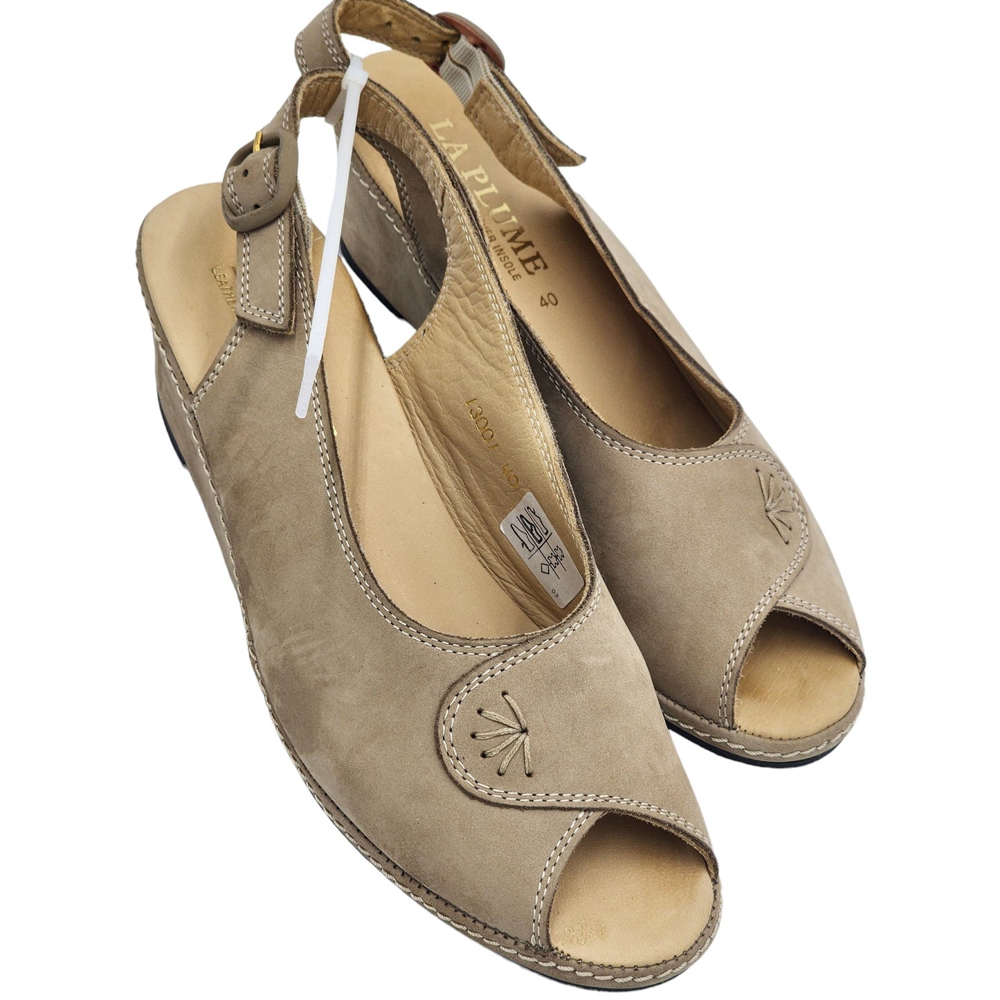 La Plume Sandals Women 9 40 EU Leather Peep Toe Slingback Wedge Adjustable strap