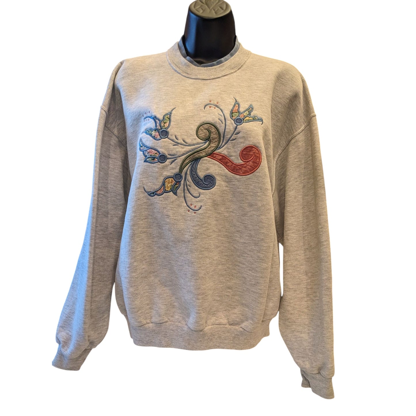 Vintage Jerzees Sweatshirt Women Large Embroidered Floral Pullover Retro 90s